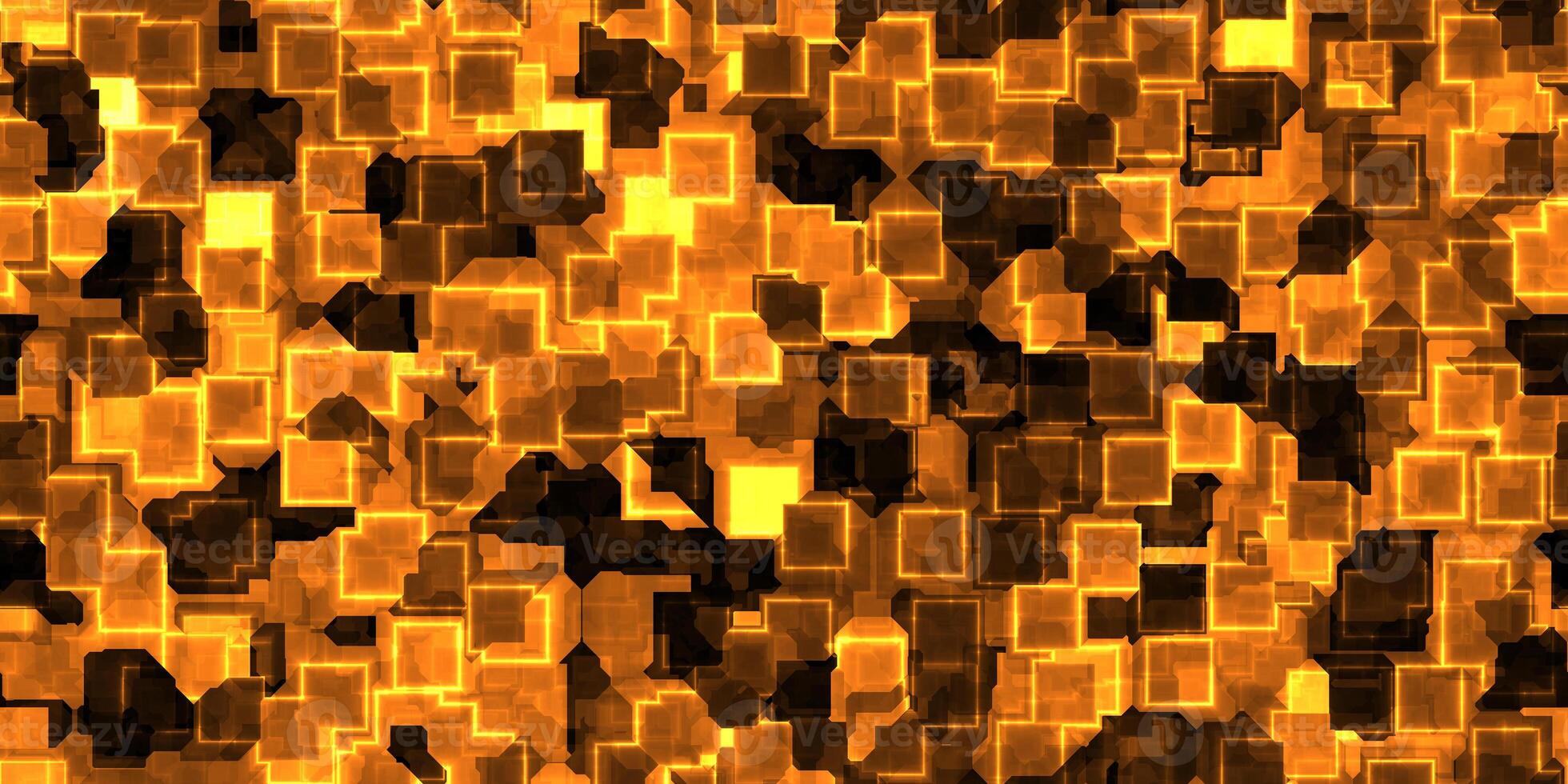 Golden seamless Cyber Glow Neon Squares Pattern Background Texture. photo