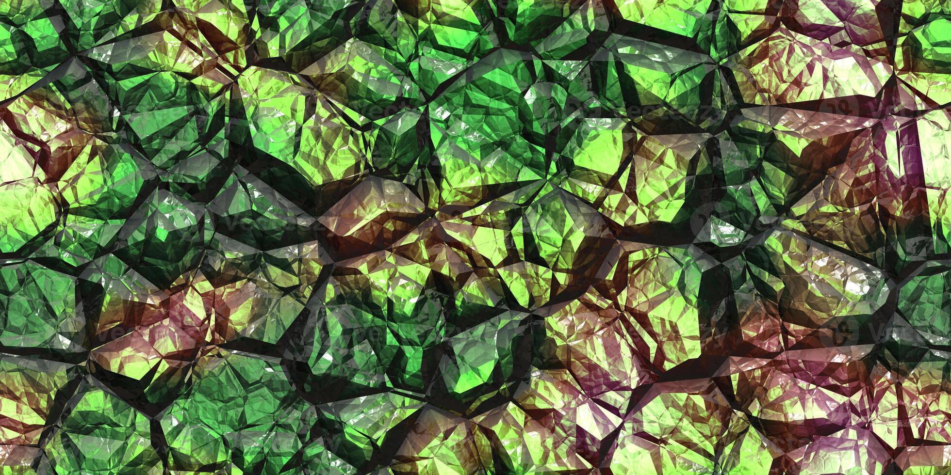 Green shiny colors rock stone texture. Crystal gem wall background. Gemstone seamless pattern. photo