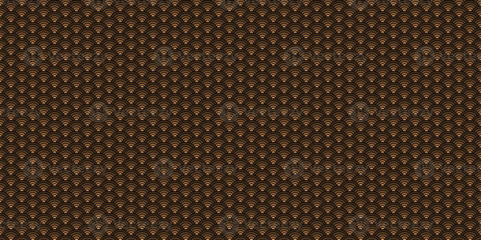 Brown Traditional Japan Background. Oriental Asia Ornament Texture. National China Backdrop. Seamless Seigaiha Pattern. photo