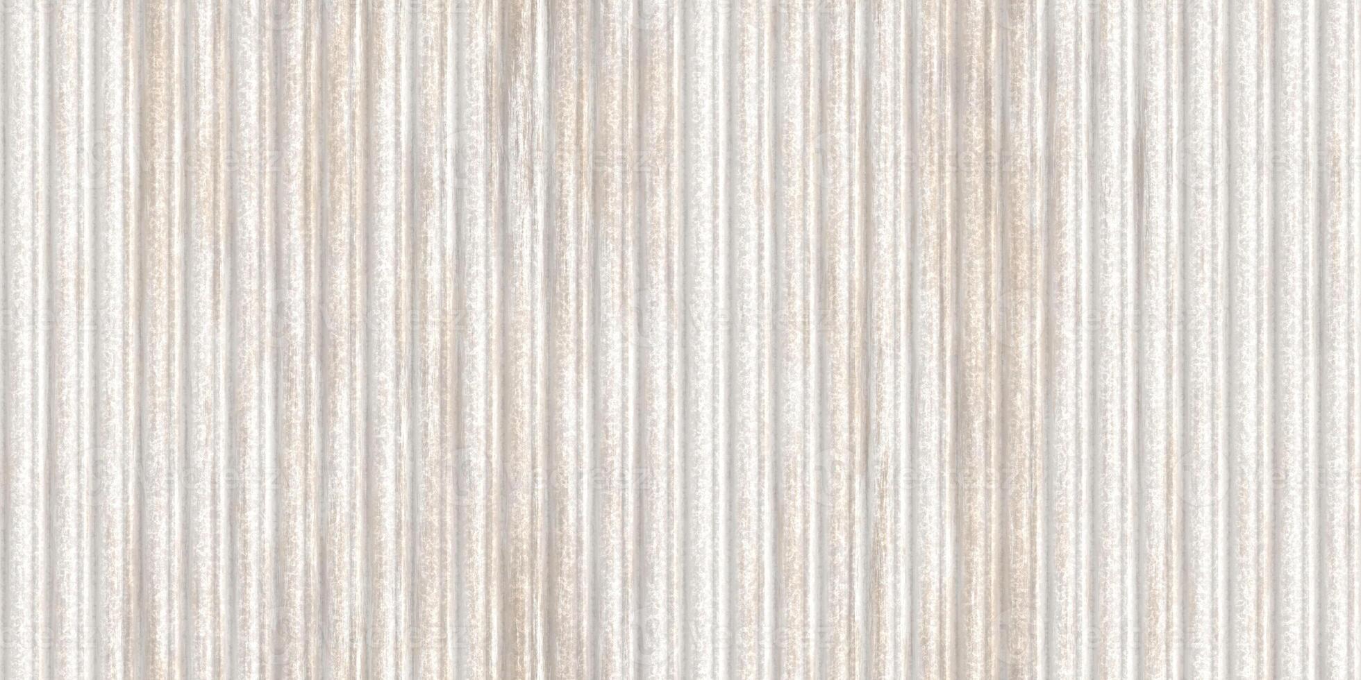 Weathered white corrugated metal texture. Crimp fence background. Ribbed metallic surface. Wavy iron wall pattern. Fluted metal fencing backdrop. photo