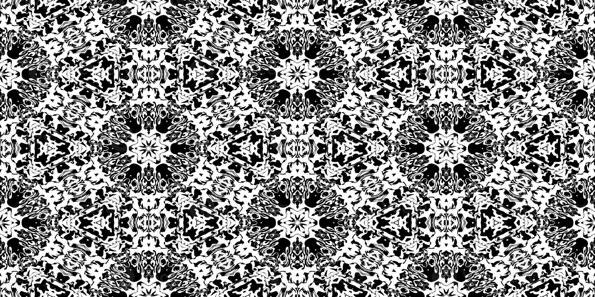 Black Rorschach Test Ink Blot Texture. Seamless Monochrome Darkness Pattern Background. photo