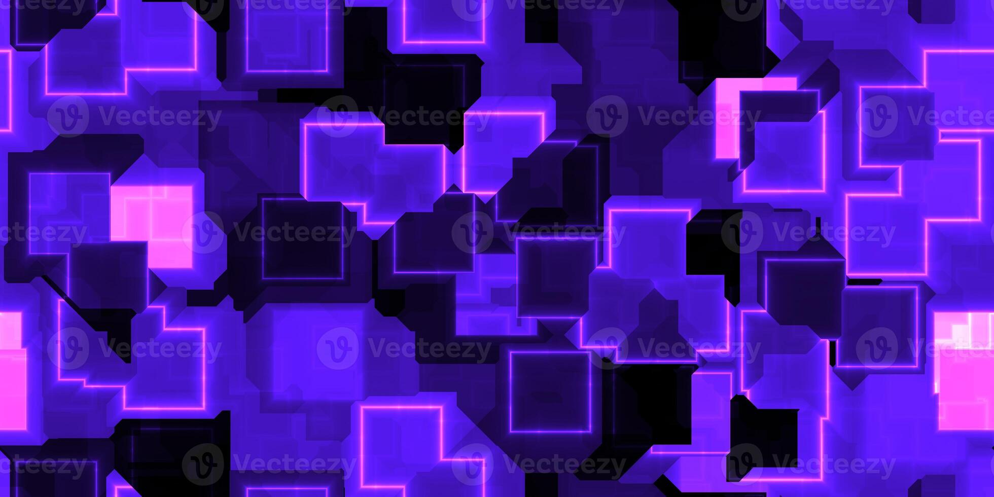 Purple seamless Cyber Glow Neon Squares Pattern Background Texture. photo