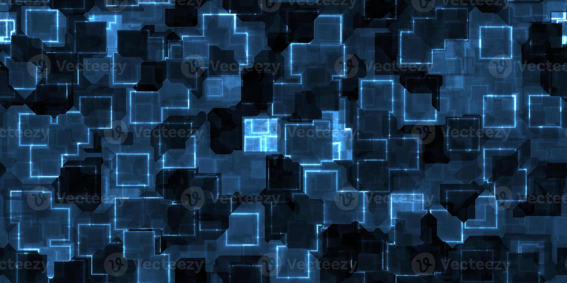 Dark blue seamless Cyber Glow Neon Squares Pattern Background Texture. photo