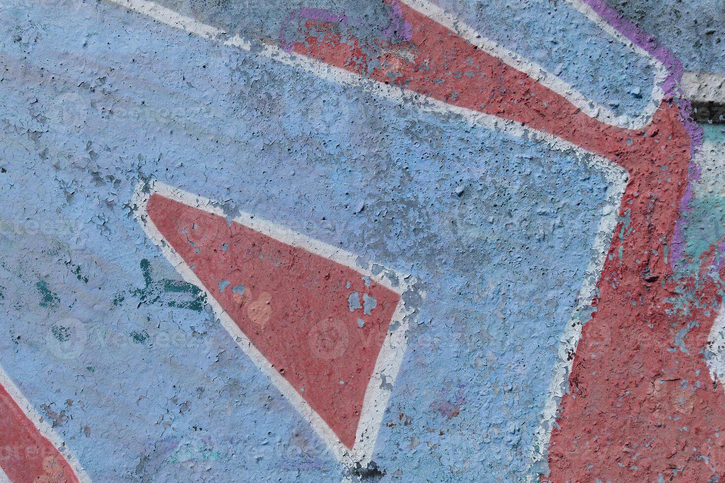Red Blue Weathered Graffiti Wall. Urban Street Art Beauty. Textu photo