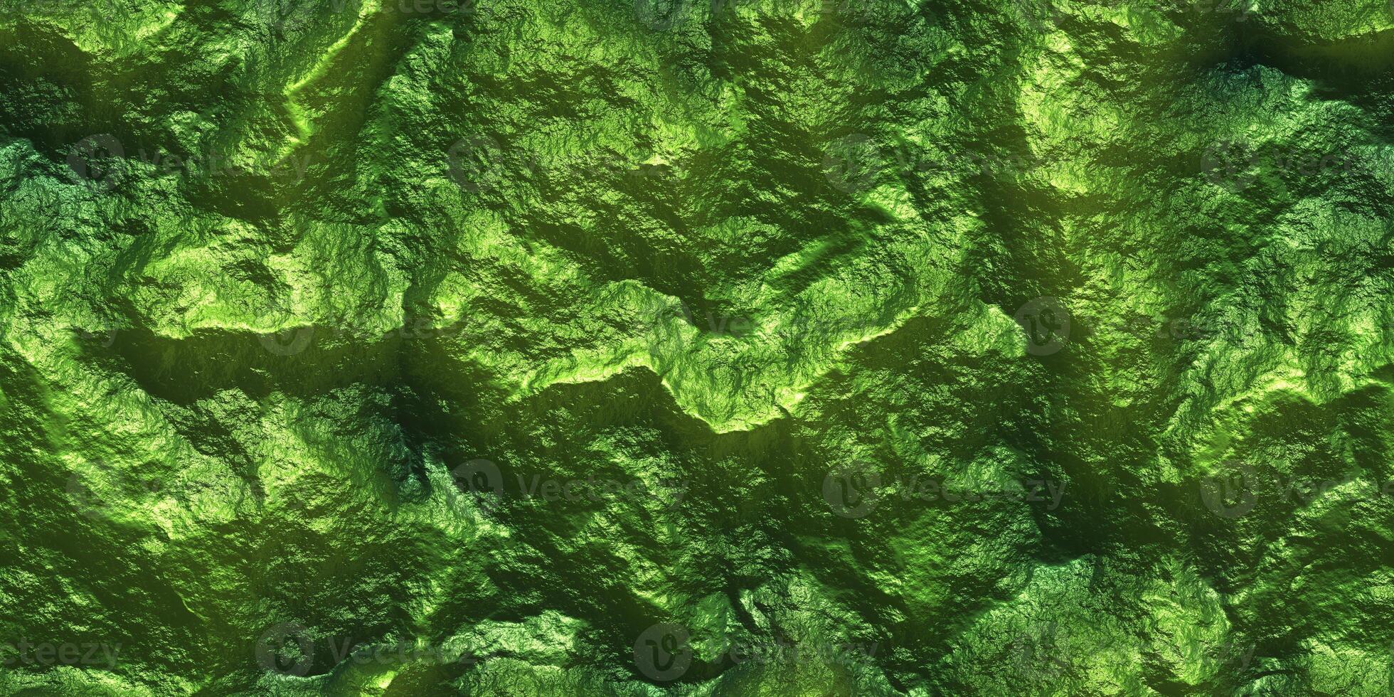 Green Shine Stone Mineral Surface. Metal Paint Rock Shining Background. Painted Cliff Glows Texture. Metallic Ore Sparkles Backdrop. photo