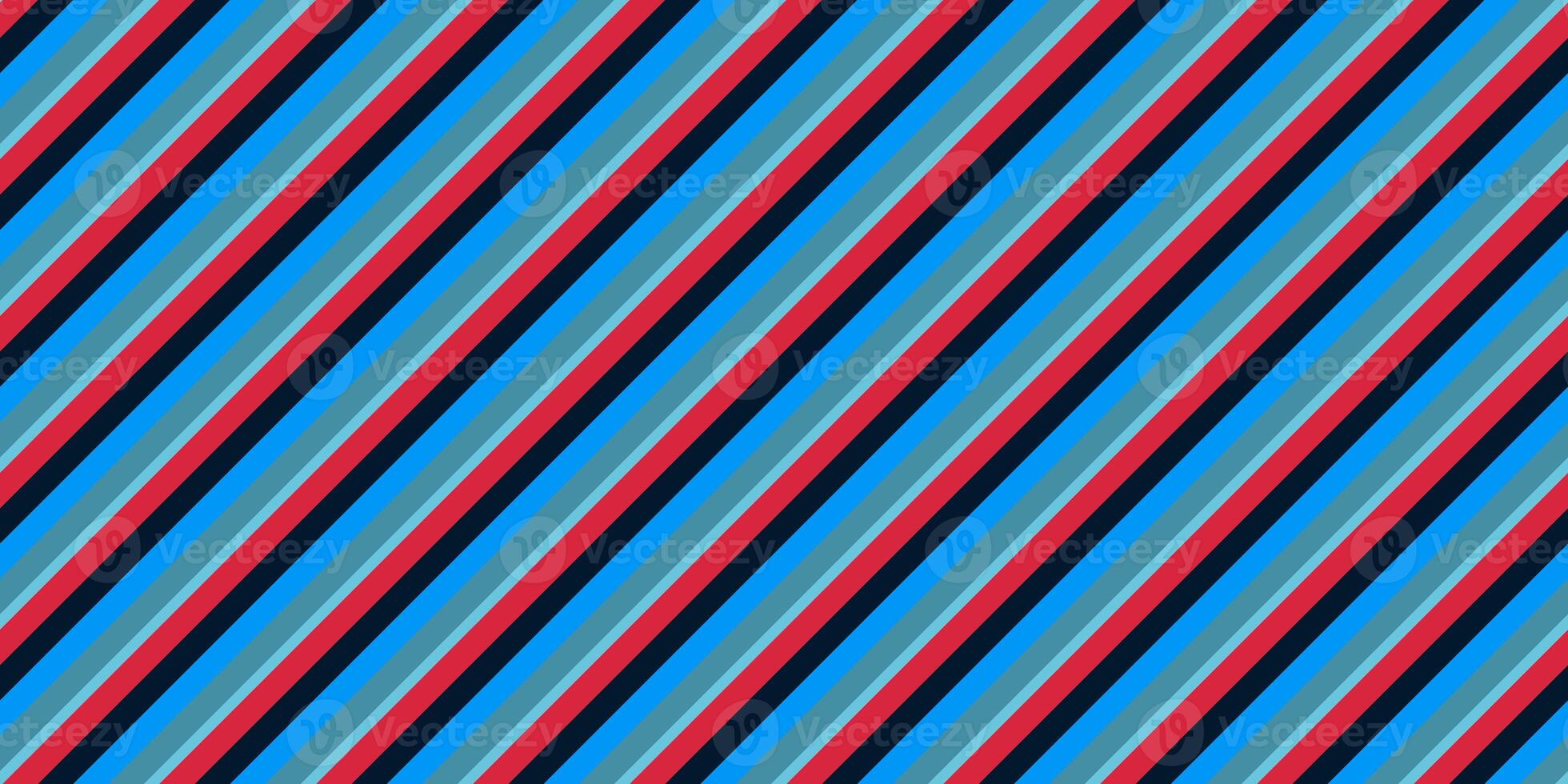 Blue Red Seamless Inclined Stripes Background. Modern Colors Sidelong Lines Texture. Vintage Style Stripe Backdrop. photo