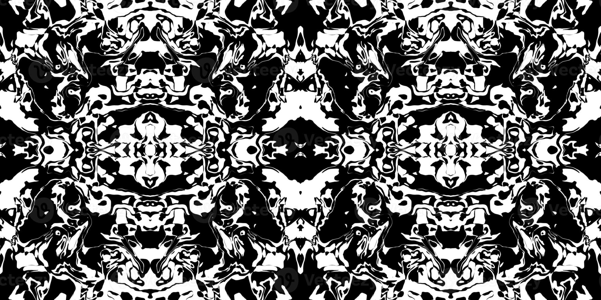 Dark Rorschach Test Ink Blot Texture. Seamless Monochrome Darkness Pattern Background. photo