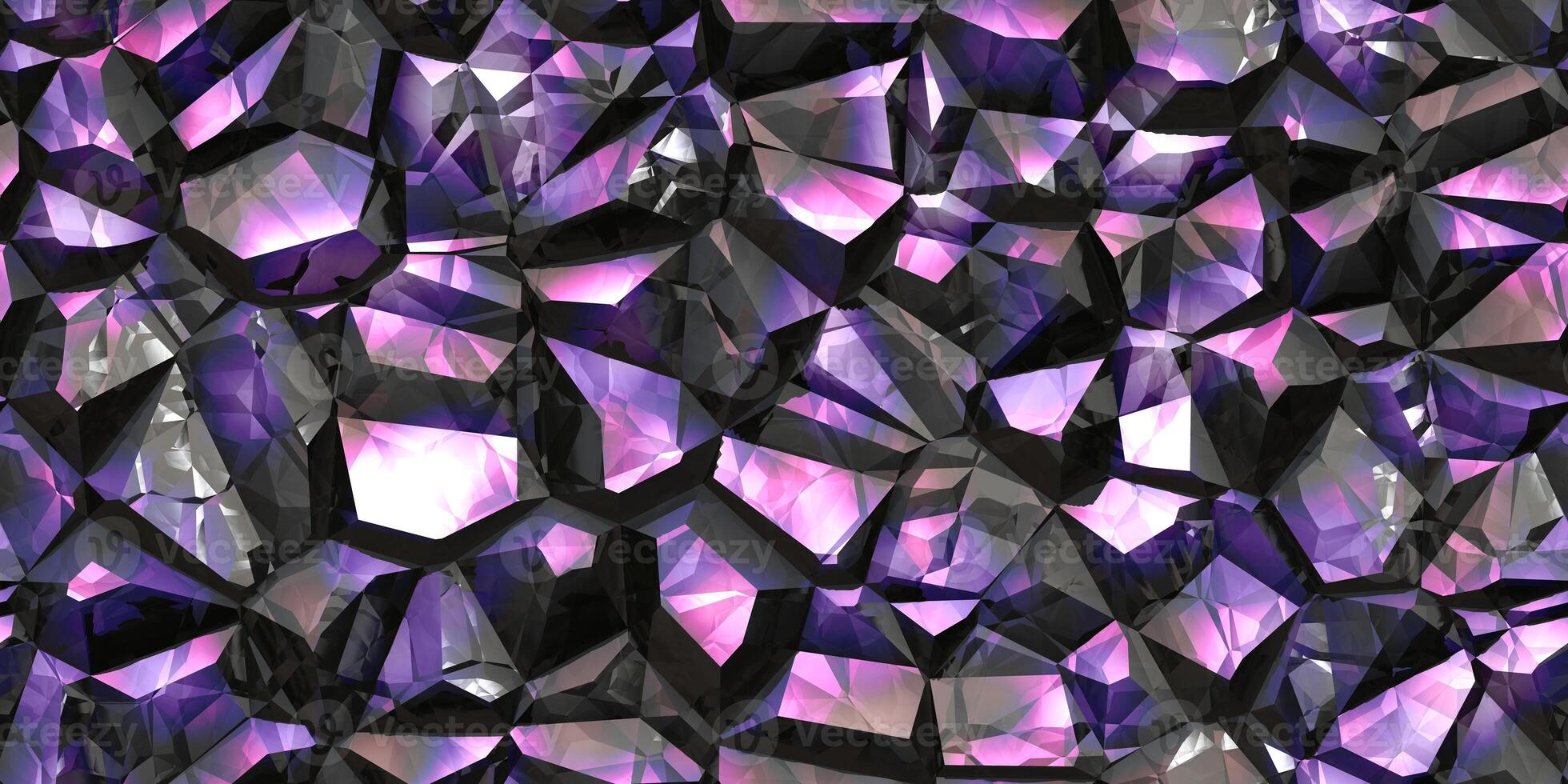 Lilac black crystal gem wall background. Gemstone seamless pattern. Shiny colors rock stone texture. photo
