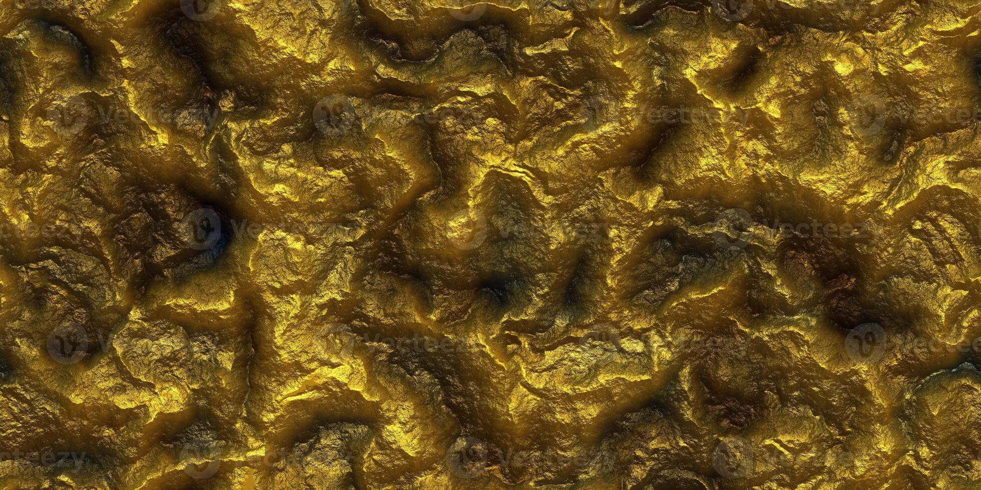 Gold Shine Stone Mineral Surface. Metal Paint Rock Shining Background. Painted Cliff Glows Texture. Metallic Ore Sparkles Backdrop. photo