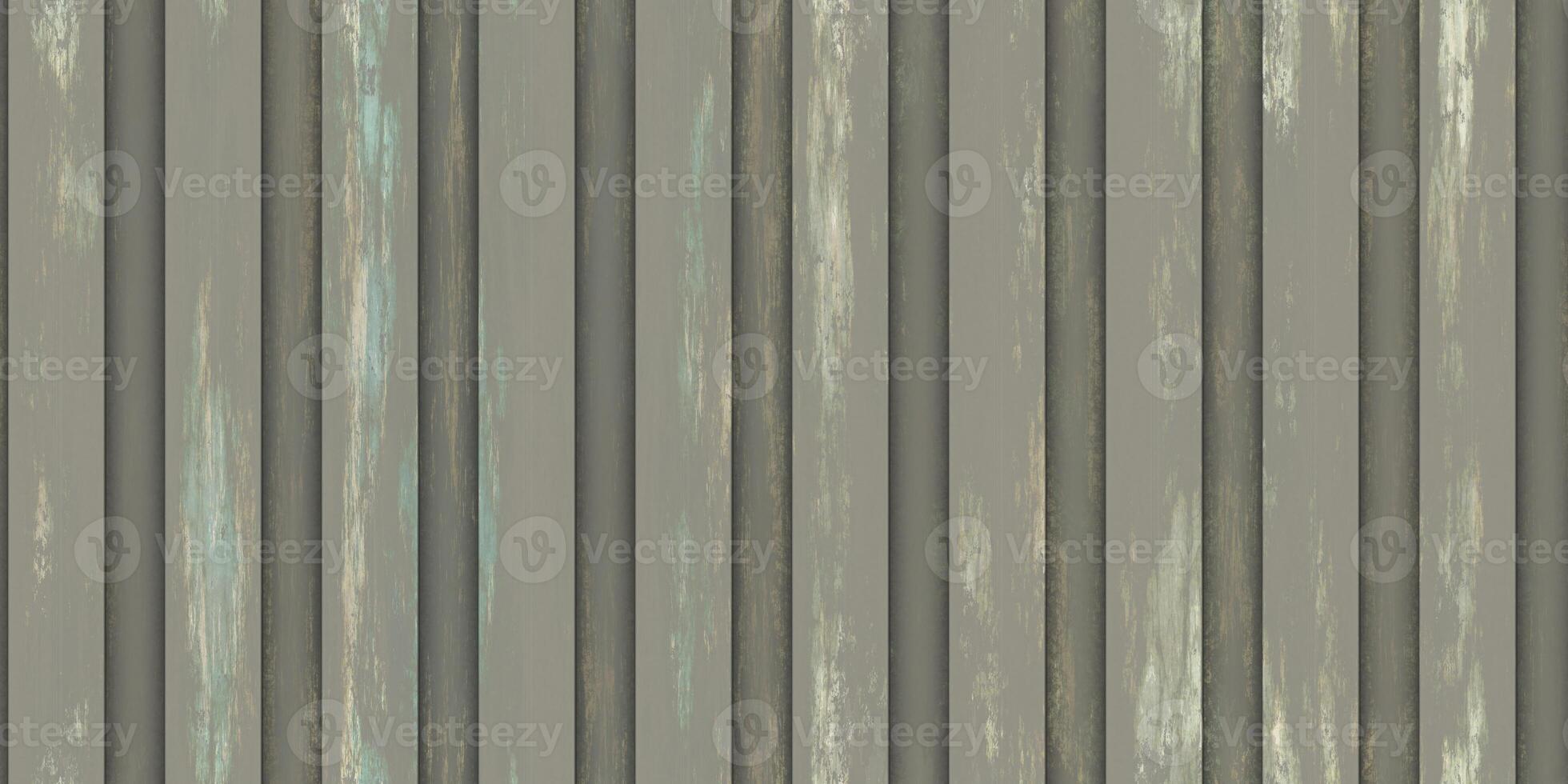 Dirty stripe wavy iron wall pattern. Fluted metal fencing backdrop. Corrugated metal texture. Crimp fence background. Ribbed metallic surface. photo