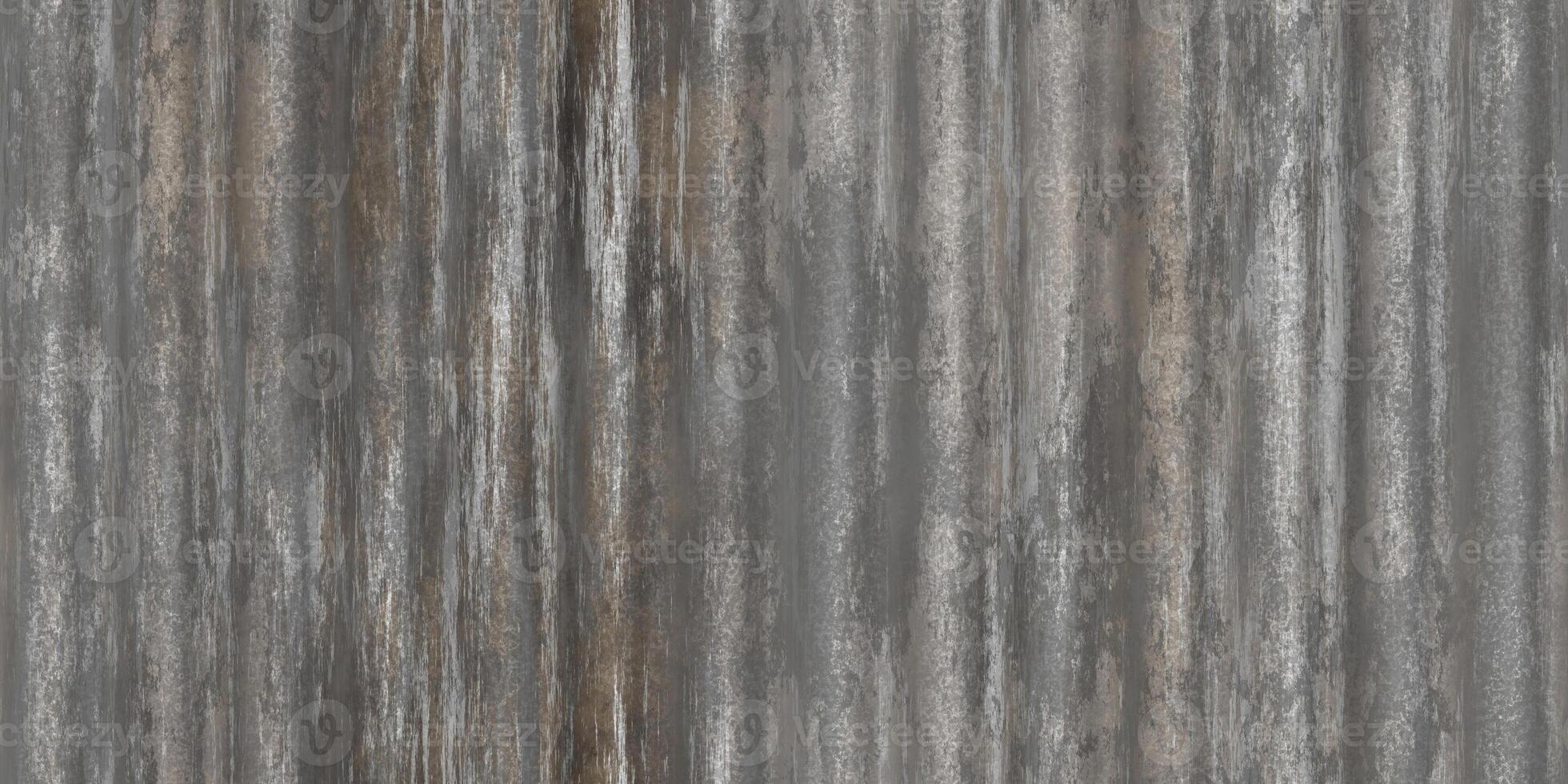 Dirty rustic gray crimp fence background. Ribbed metallic surface. Wavy iron wall pattern. Fluted metal fencing backdrop. Corrugated metal texture. photo