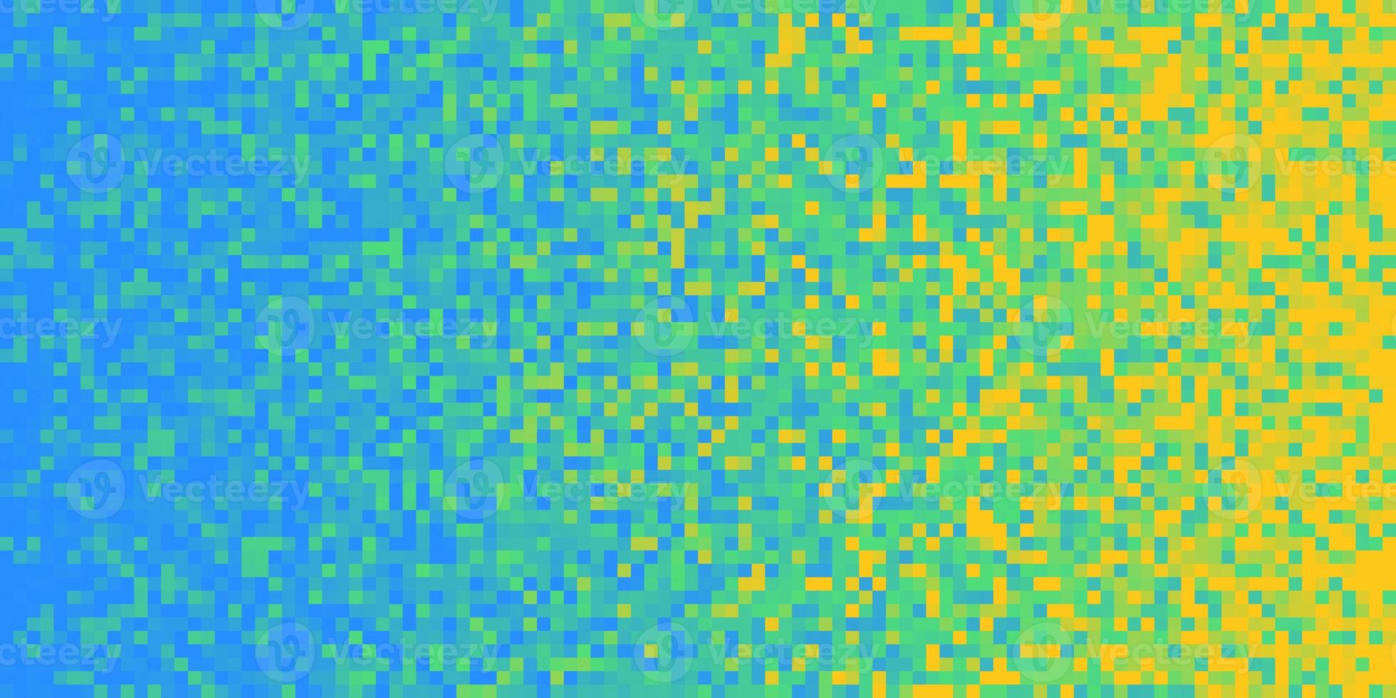 Blue Lime Yellow Seamless Pixilated Gradient Background. Mosaic Pixel Art Texture. Horizontal Pixel Gradient Backdrop. photo