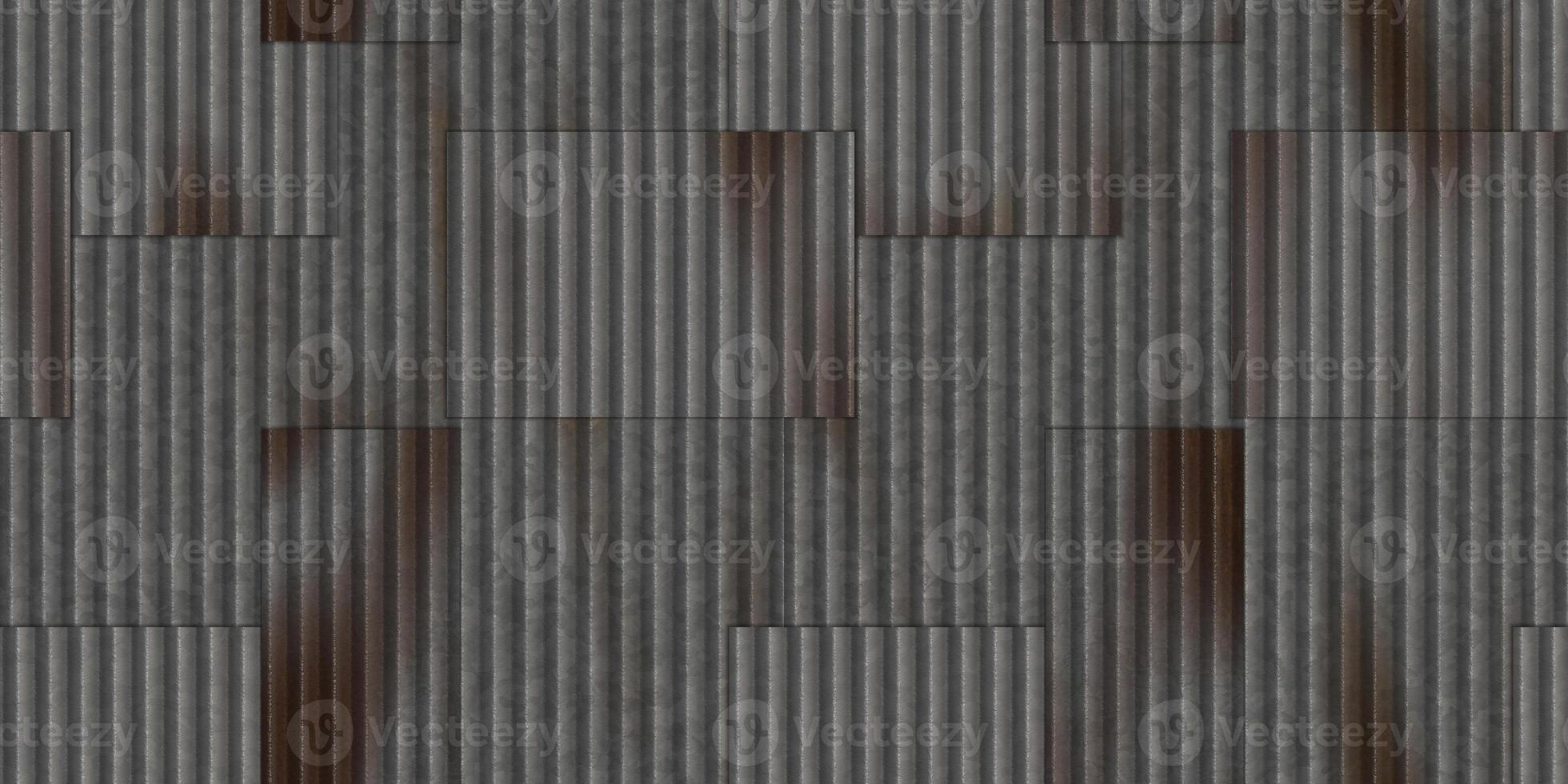 Steel corrugated bare metal sheets texture. Crimp fence background. Ribbed metallic surface. Wavy iron wall pattern. Fluted metal fencing backdrop. photo