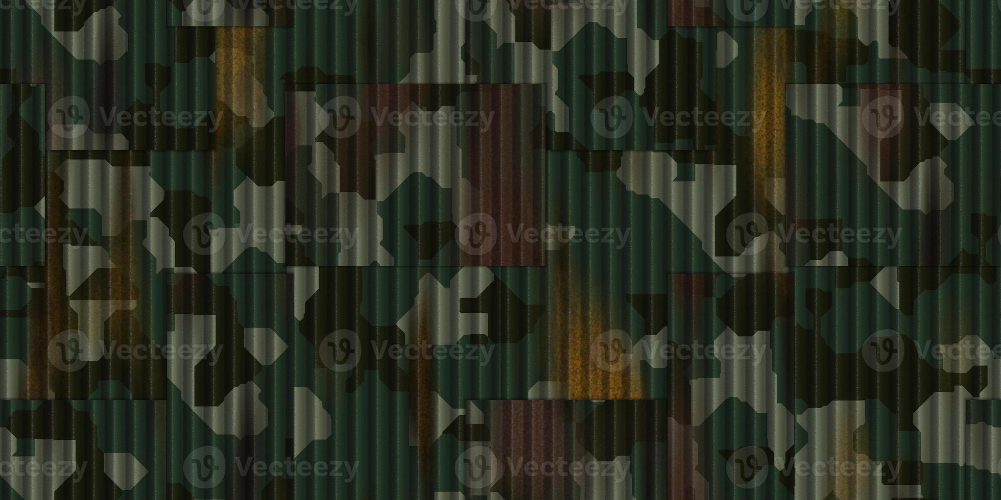 Military Wavy iron wall pattern. Fluted metal fencing backdrop. Corrugated metal texture. Crimp fence background. Ribbed metallic surface. photo