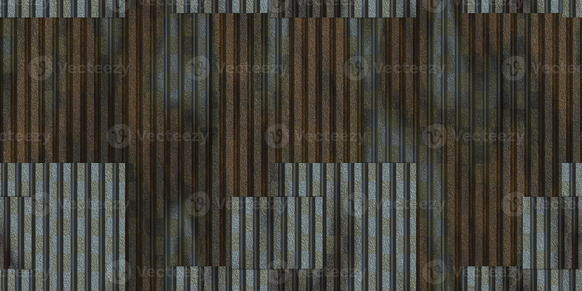 Wet fluted metal fencing backdrop. Corrugated metal texture. Crimp fence background. Ribbed metallic surface. Wavy iron wall pattern. photo