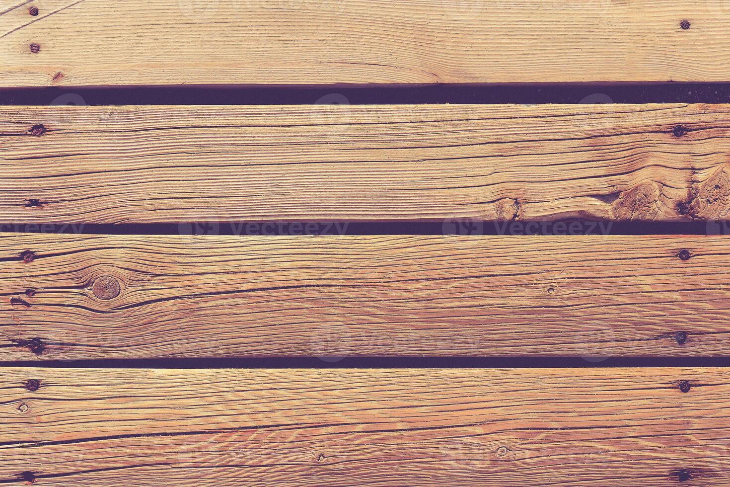Wood planks with screws and nails texture. Wooden beach way. Wooden boards background. Horizontal direction. photo