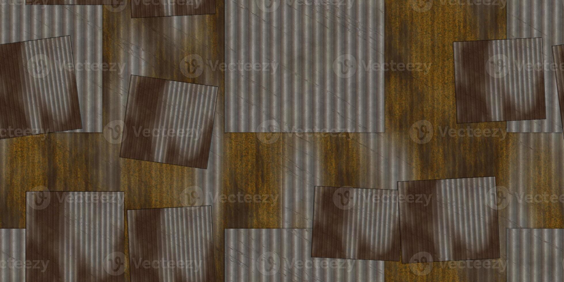 Rustic steel sheets crimp fence background. Ribbed metallic surface. Wavy iron wall pattern. Fluted metal fencing backdrop. Corrugated metal texture. photo