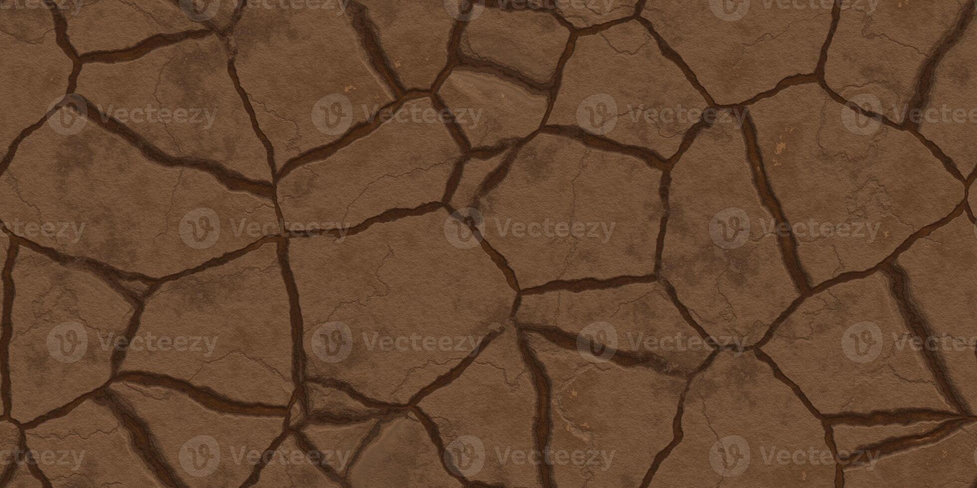 Brown ecology terrain backdrop. Summer desert cracks surface. Hot grunge weather climate pattern. Cracked ground texture. Dry land background. photo