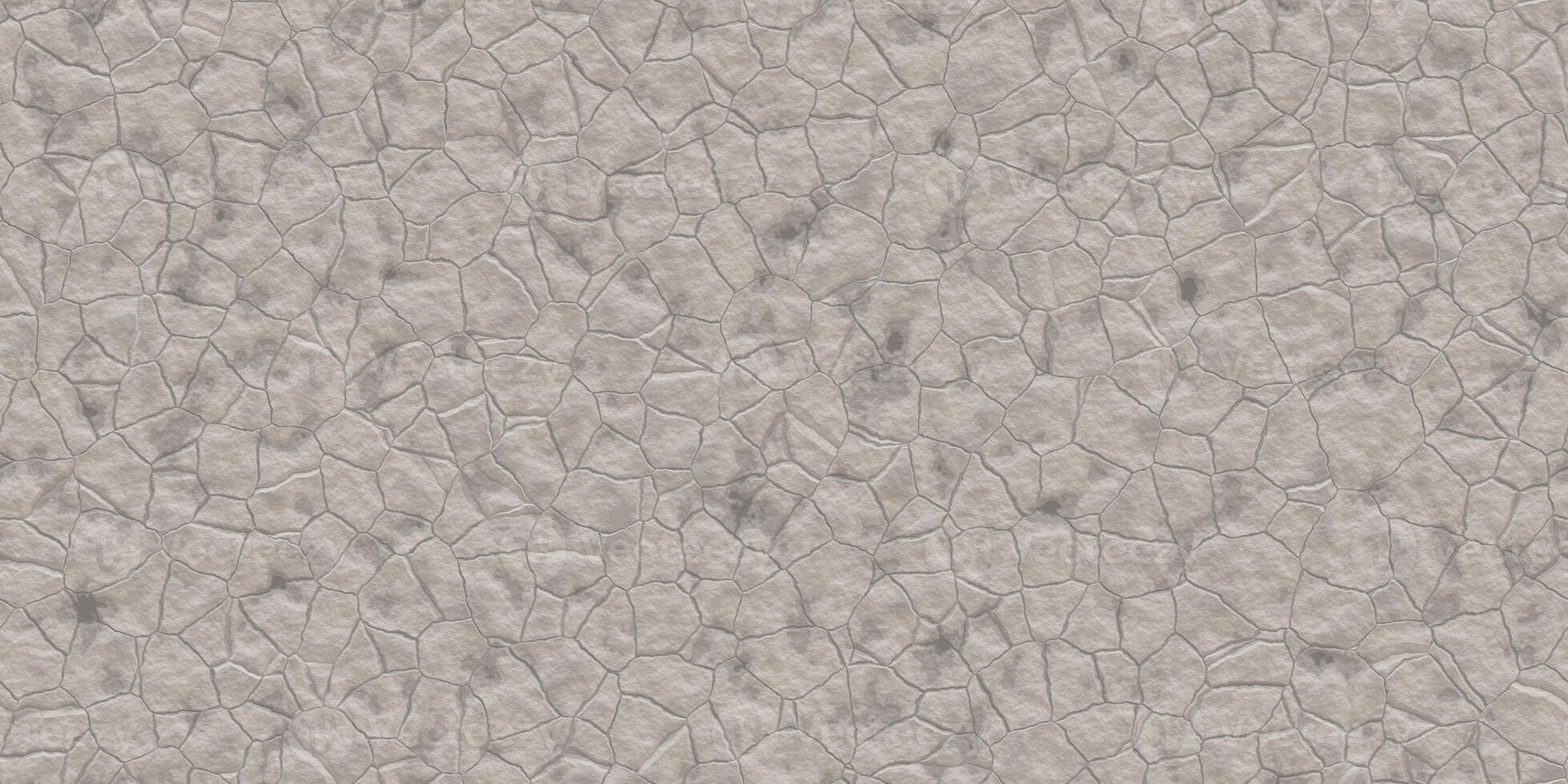 Grey cracked ground texture. Dry land background. Ecology terrain backdrop. Summer desert cracks surface. Hot grunge weather climate pattern. photo