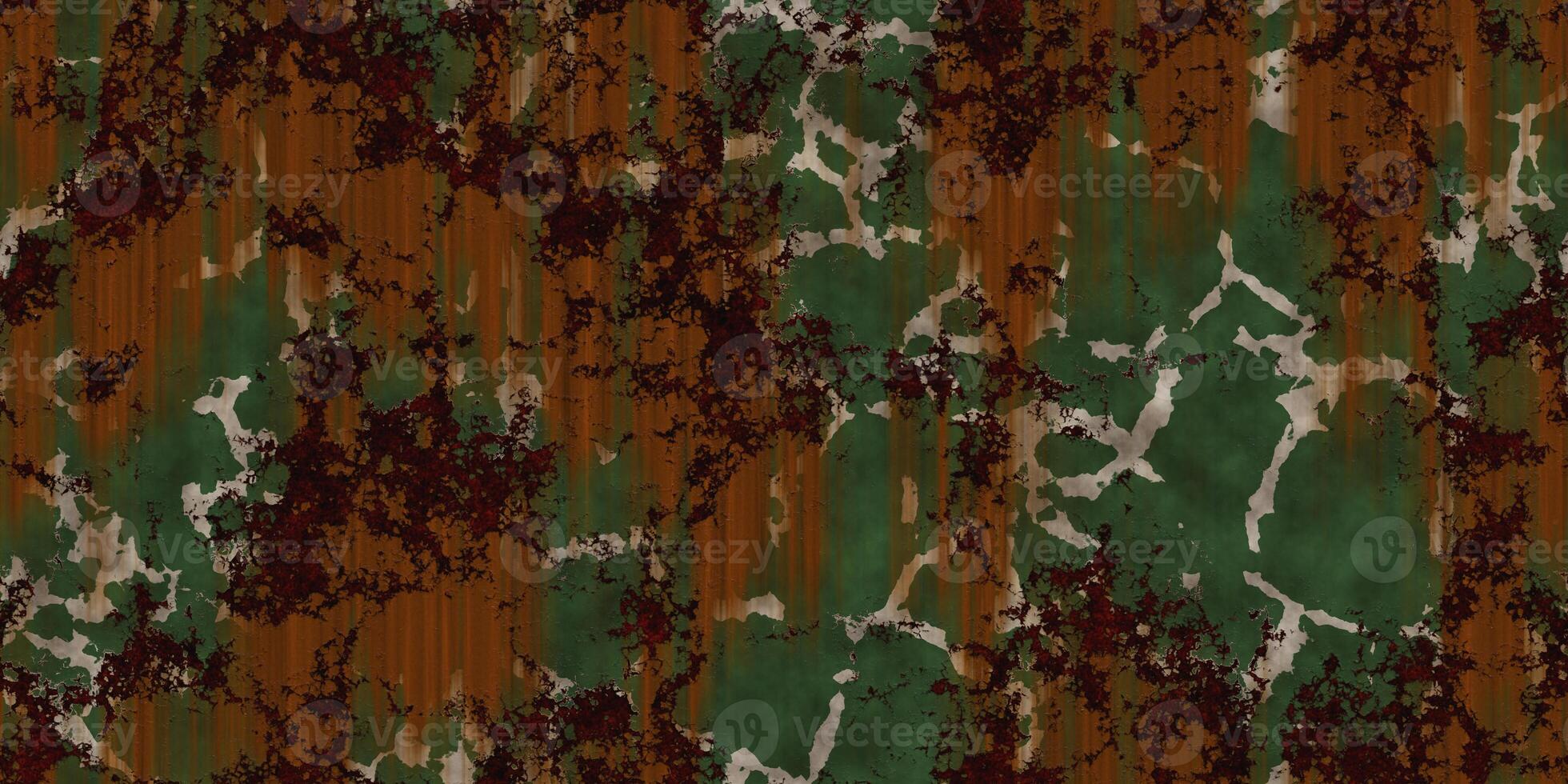 Weathered grunge green metallic background. Painted rusty wall backdrop. Corroded dirty steel sheet. Metal texture. photo