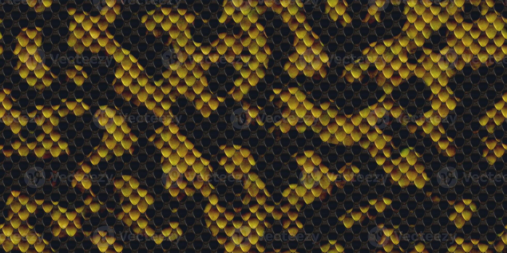 Black yellow orange snakeskin surface. Dangerous wildlife backdrop. Snake leather seamless textures. Reptile skin background. Reptilian scale pattern. photo