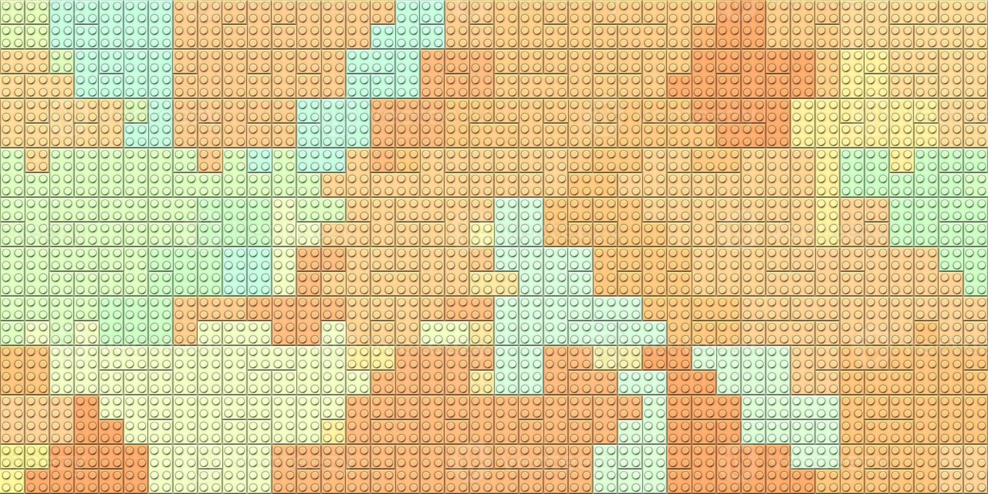 Peach orange colored plastic pieces backdrop. Colorful brick block toys pattern. Happy creative child puzzle surface design. Plastic building blocks background. Toy bricks texture. Like Lego. photo