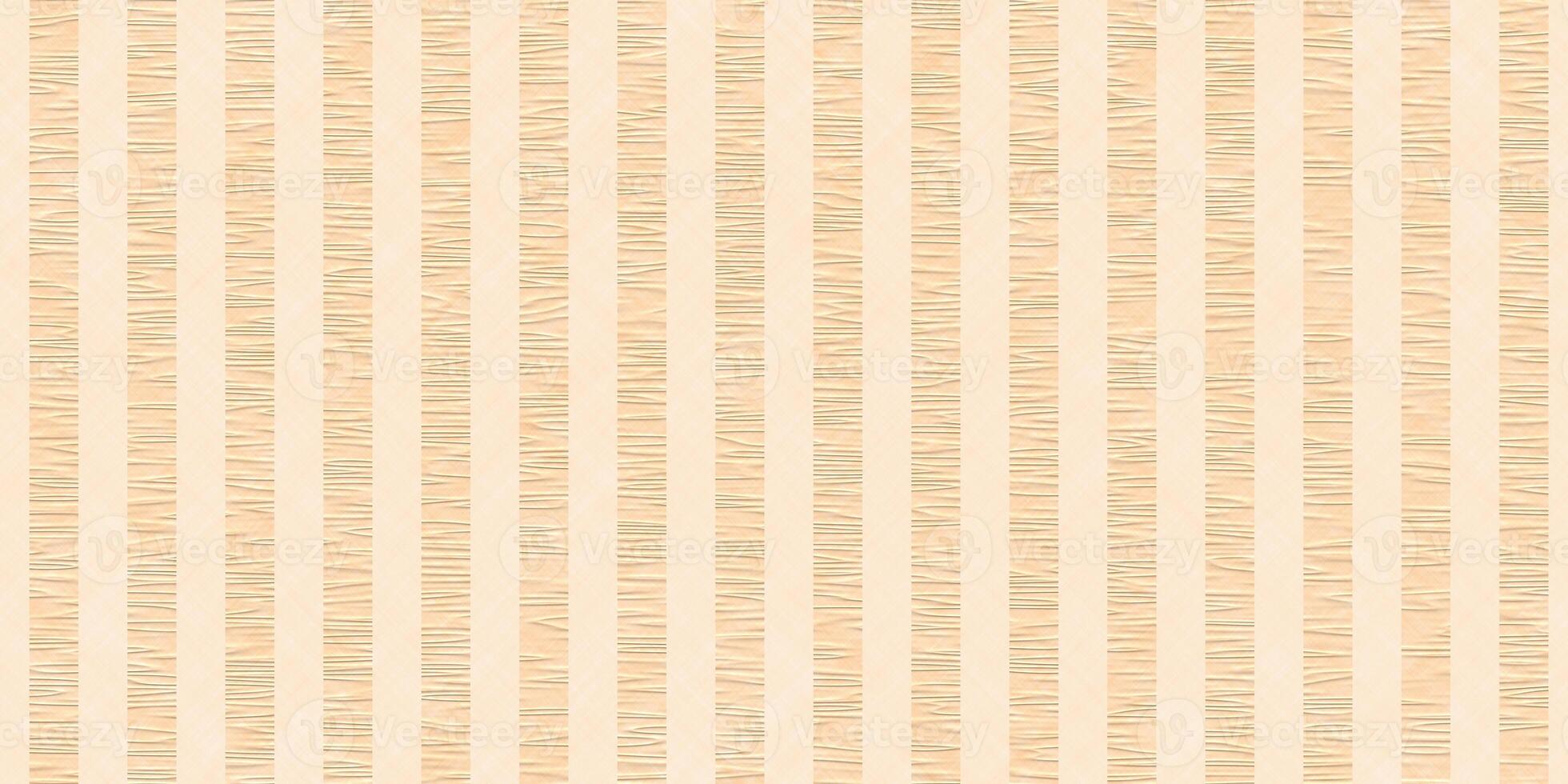 Beige wrinkled striped fabric backdrop. Pressed textile background. Seamless seersucker texture. photo