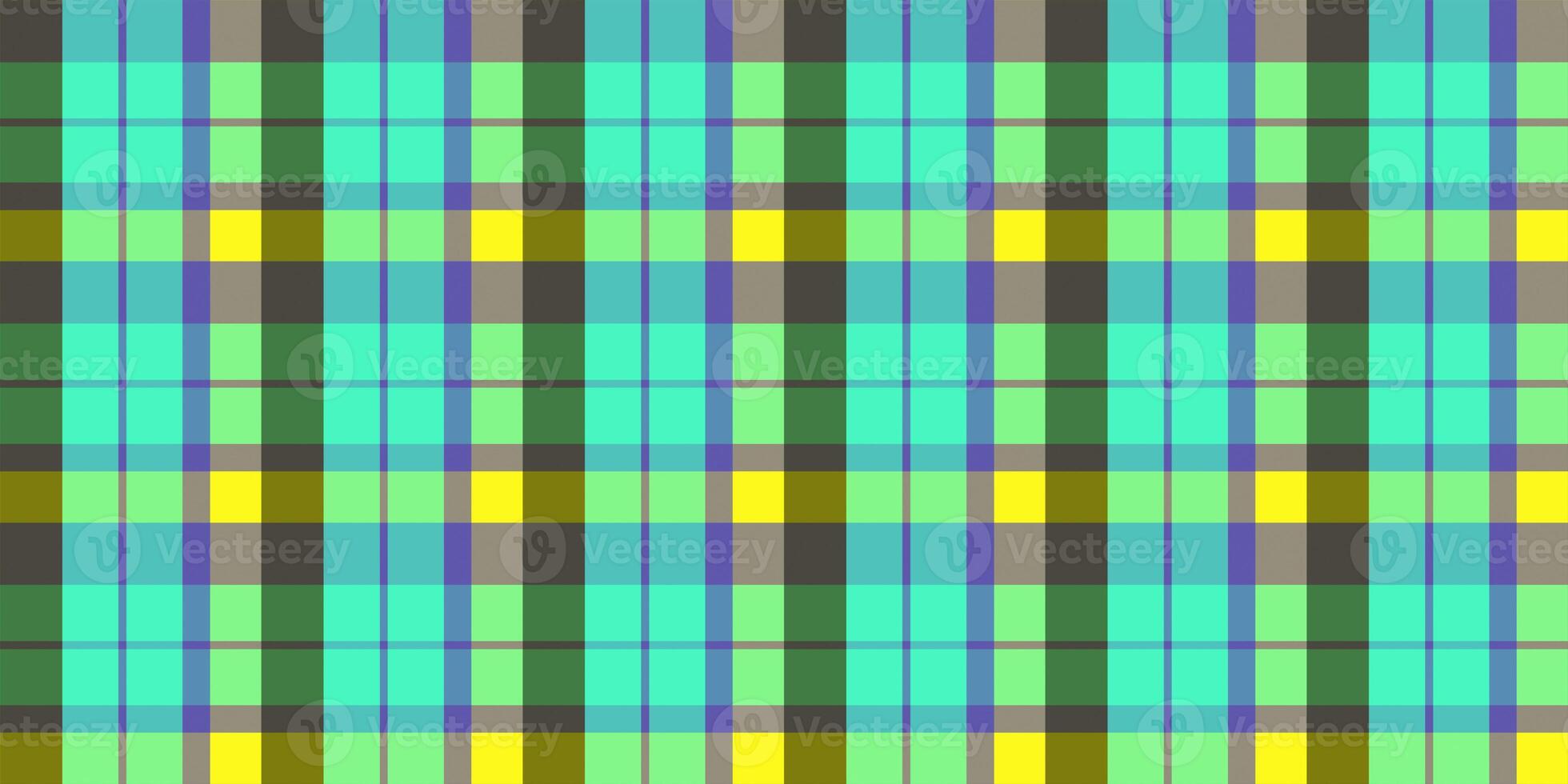 Blue yellow green seamless flannel texture. Fustian clothes fabric surface pattern. Checkered material backdrop. Woolen cotton wear textile background. photo