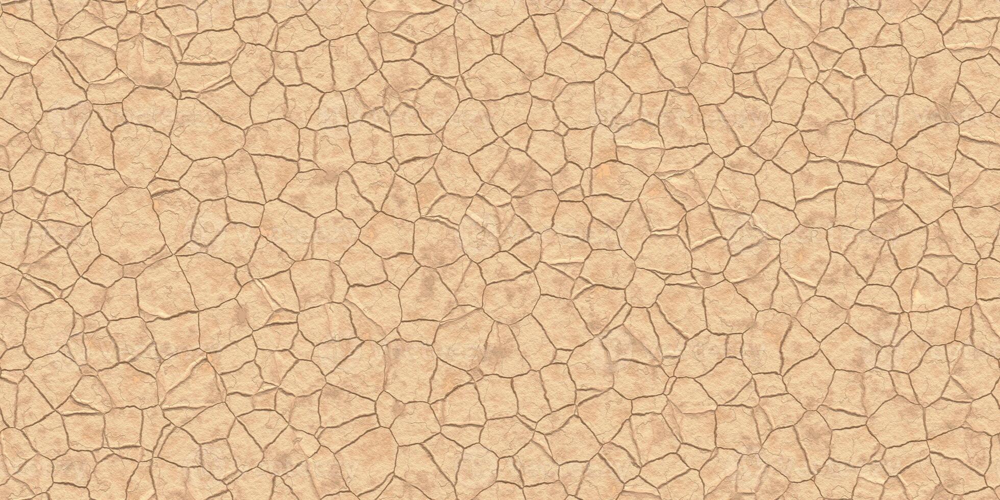 Beige dry land background. Ecology terrain backdrop. Summer desert cracks surface. Hot grunge weather climate pattern. Cracked ground texture. photo