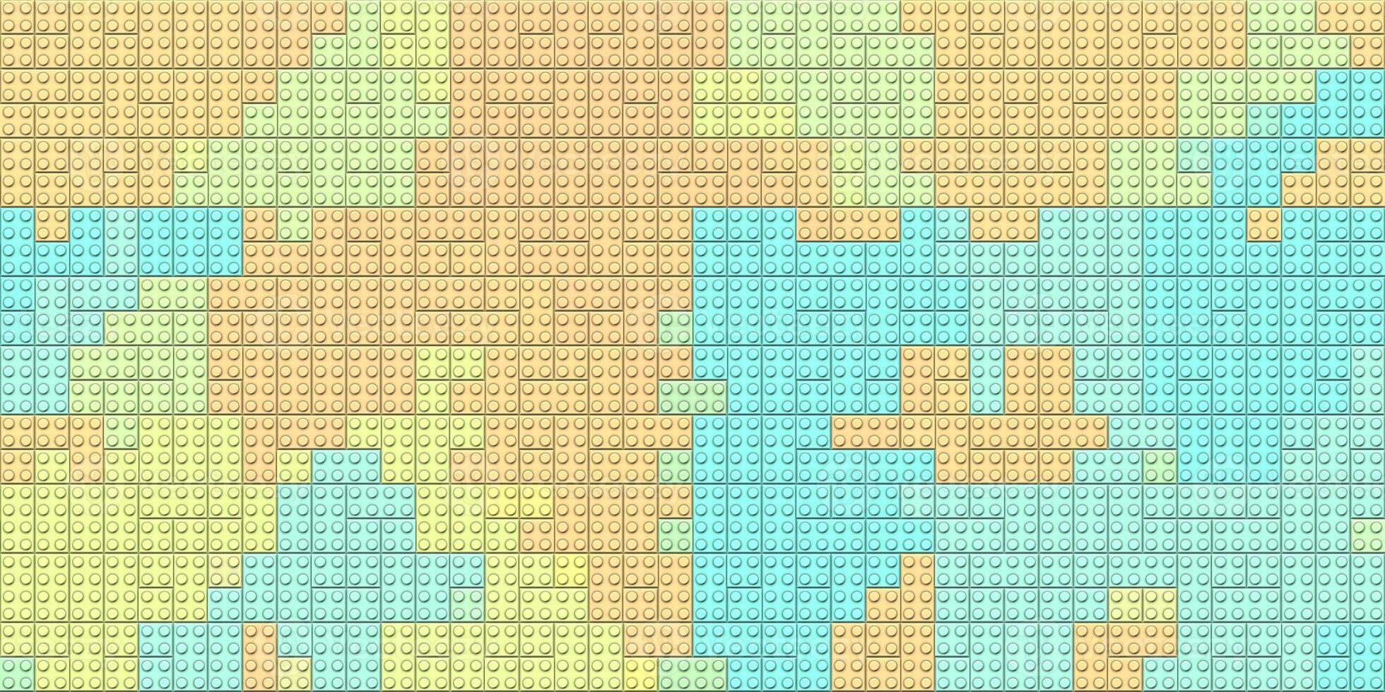 Peach yellow blue toy bricks texture. Colored plastic pieces backdrop. Colorful brick block toys pattern. Happy creative child puzzle surface design. Plastic building blocks background. Like Lego. photo
