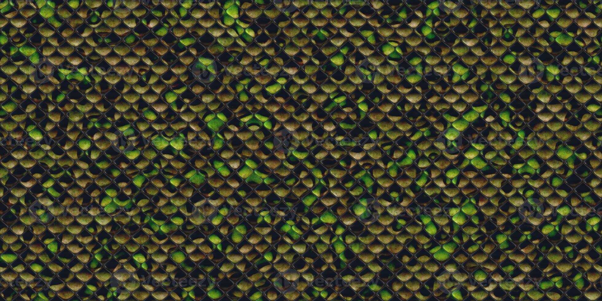 Green wild snake leather seamless textures. Reptile skin background. Reptilian scale pattern. Snakeskin surface. Dangerous wildlife backdrop. photo