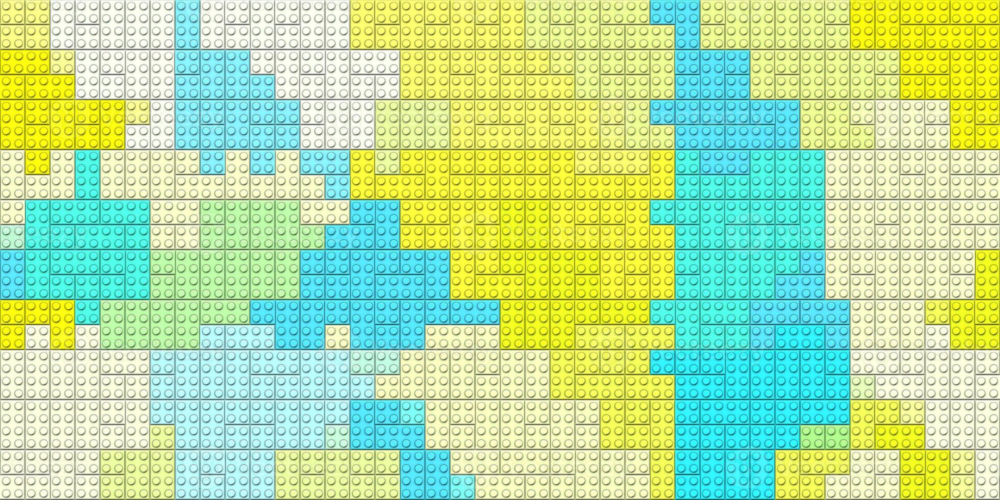 Blue yellow white colored plastic pieces backdrop. Colorful brick block toys pattern. Happy creative child puzzle surface design. Plastic building blocks background. Toy bricks texture. Like Lego. photo