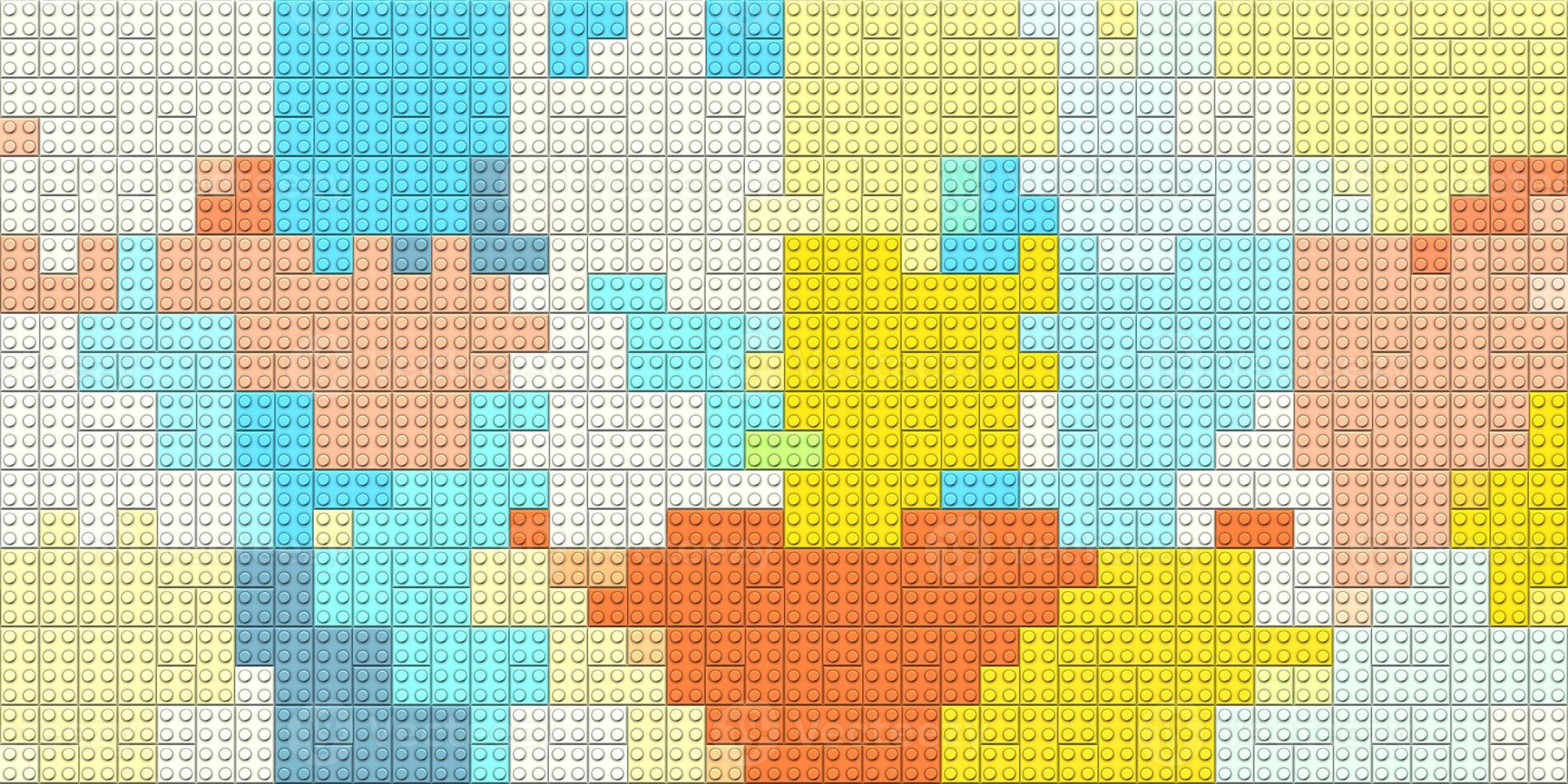 Blue yellow orange toy bricks texture. Colored plastic pieces backdrop. Colorful brick block toys pattern. Happy creative child puzzle surface design. Plastic building blocks background. Like Lego. photo