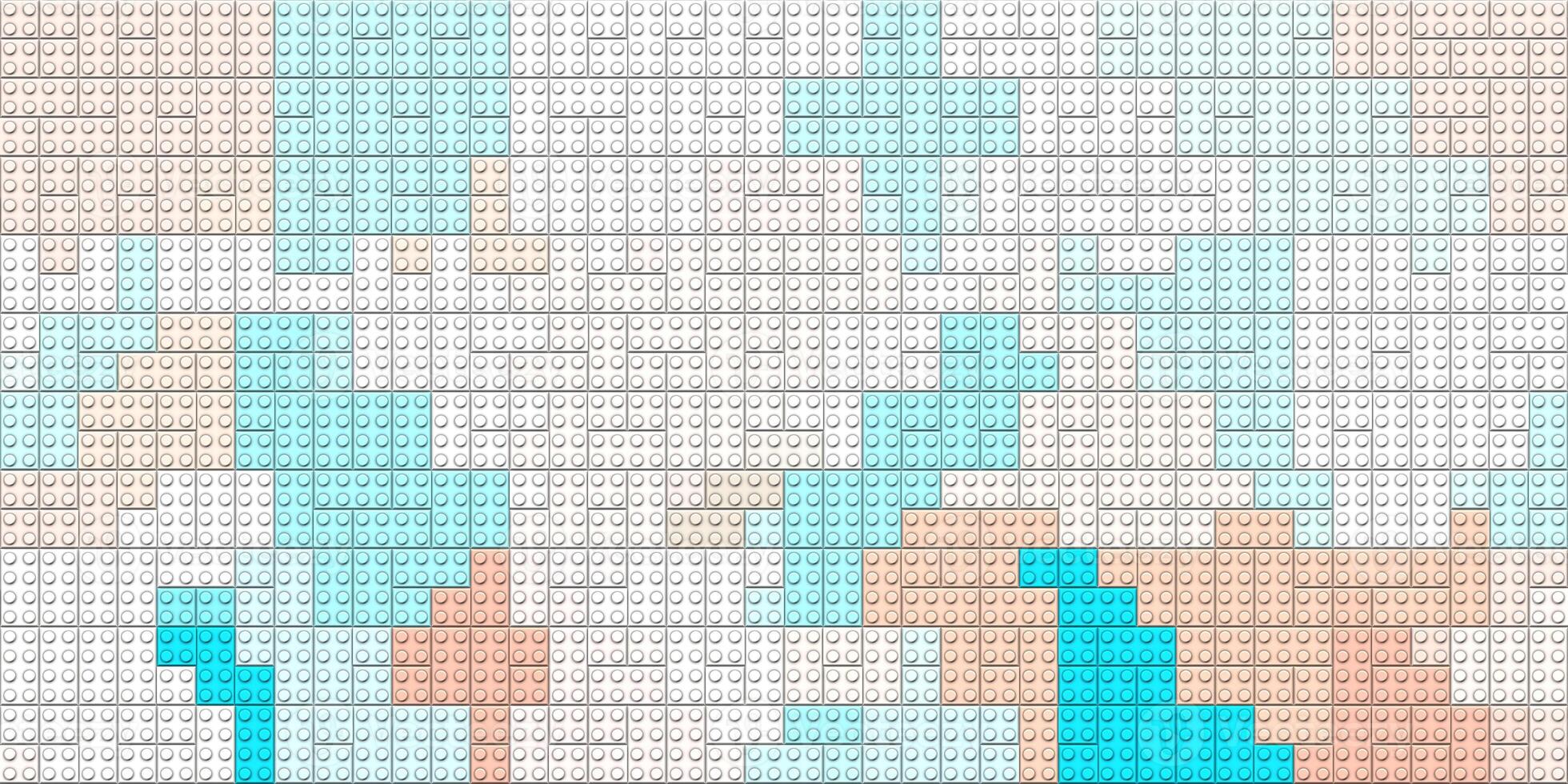 Blue white peach toy bricks texture. Colored plastic pieces backdrop. Colorful brick block toys pattern. Happy creative child puzzle surface design. Plastic building blocks background. Like Lego. photo