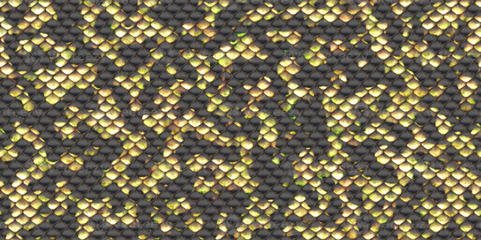 Black and yellow snake leather seamless textures. Reptile skin background. Reptilian scale pattern. Snakeskin surface. Dangerous wildlife backdrop. photo