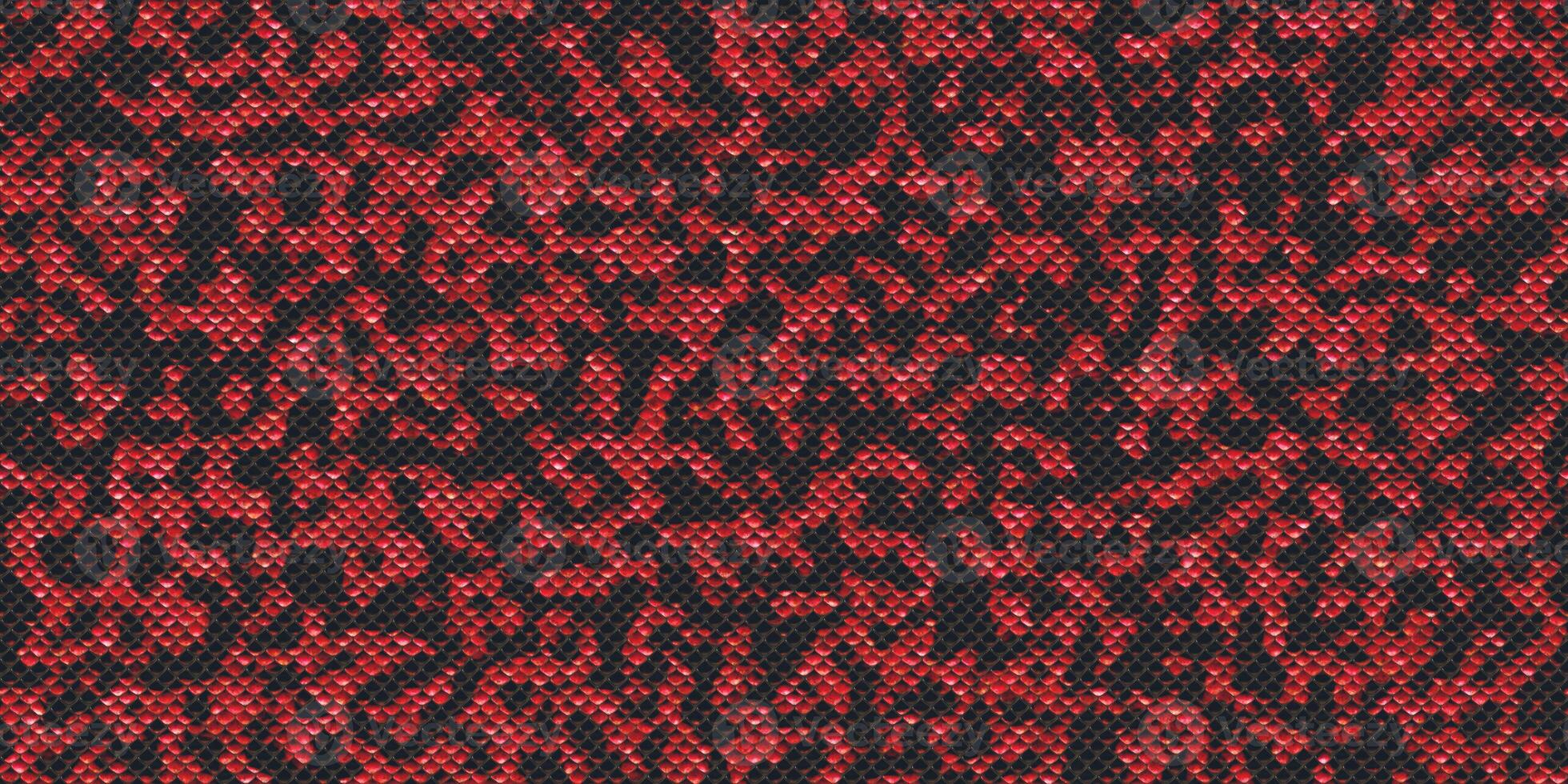Red pink black dangerous wildlife backdrop. Snake leather seamless textures. Reptile skin background. Reptilian scale pattern. Snakeskin surface. photo