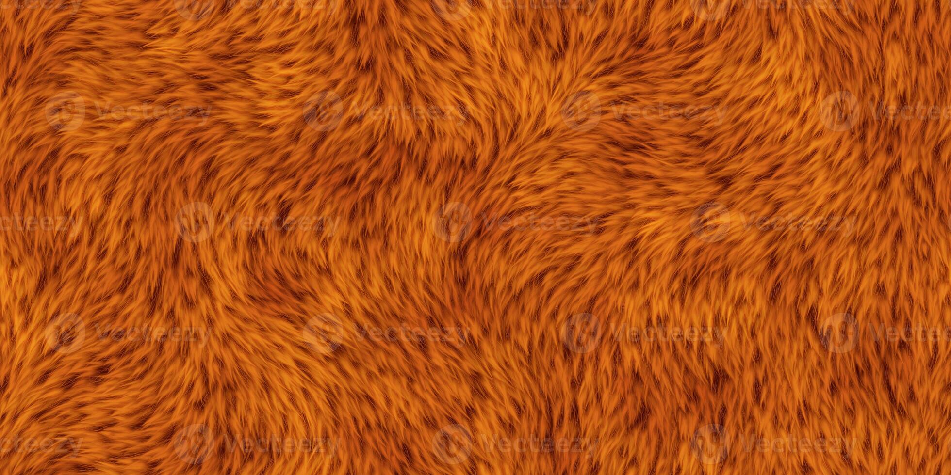 Orange furry backdrop. Wild animal design. Fuzzy fashion creative. Wool texture. Fur background. Warm surface. Hairy pattern. photo
