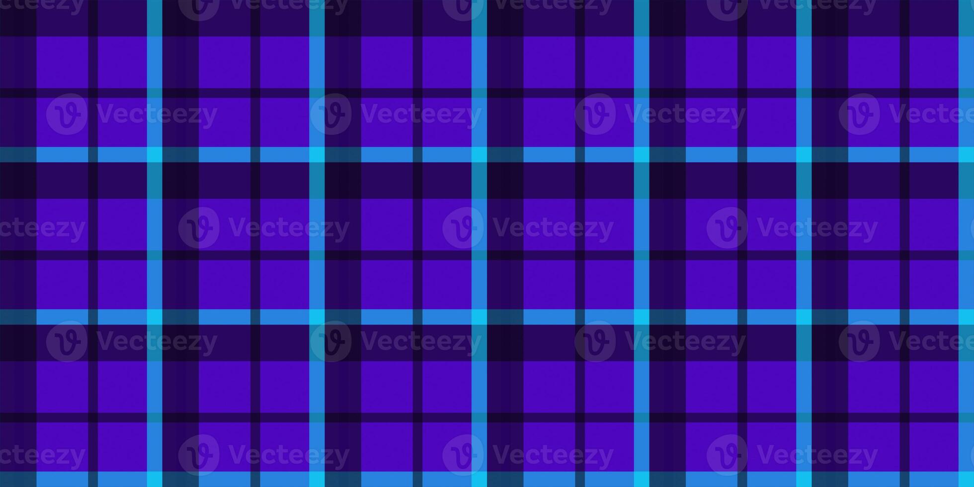 Purple blue checkered material backdrop. Woolen cotton wear textile background. Seamless flannel texture. Fustian clothes fabric surface pattern. photo