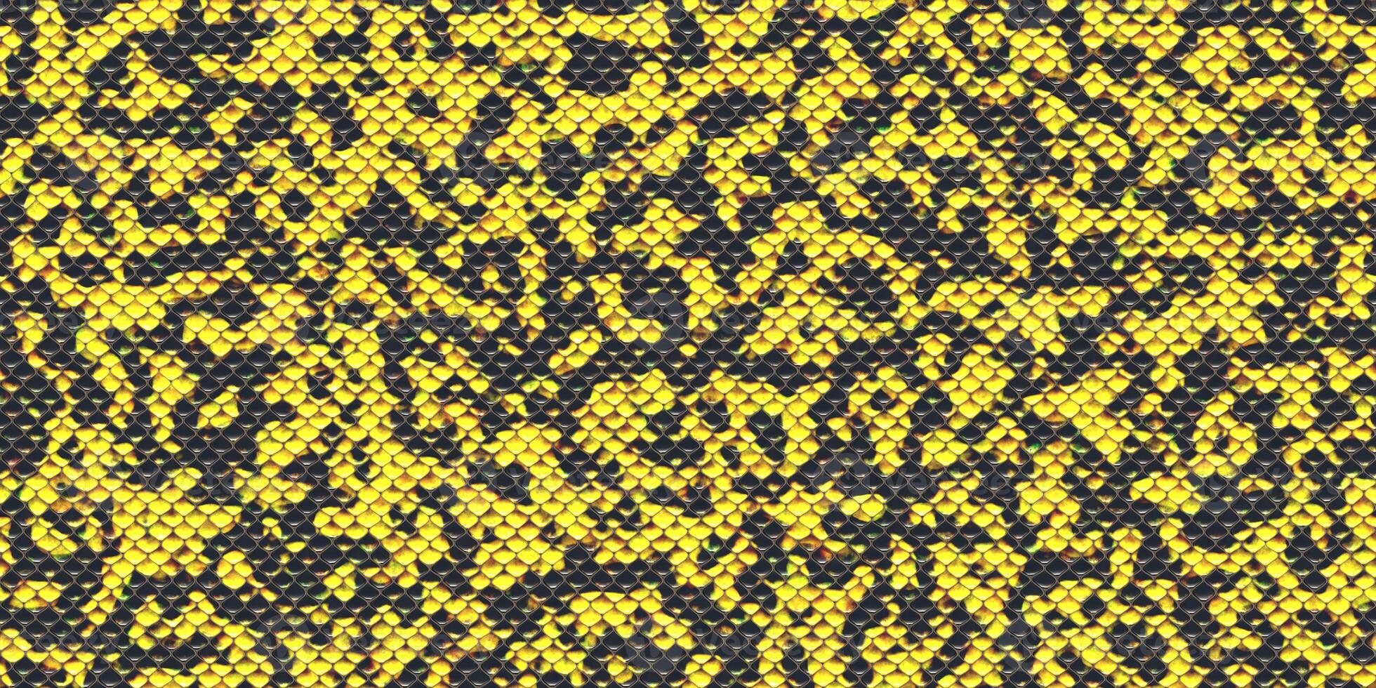 Yellow black reptile skin background. Reptilian scale pattern. Snakeskin surface. Dangerous wildlife backdrop. Snake leather seamless textures. photo