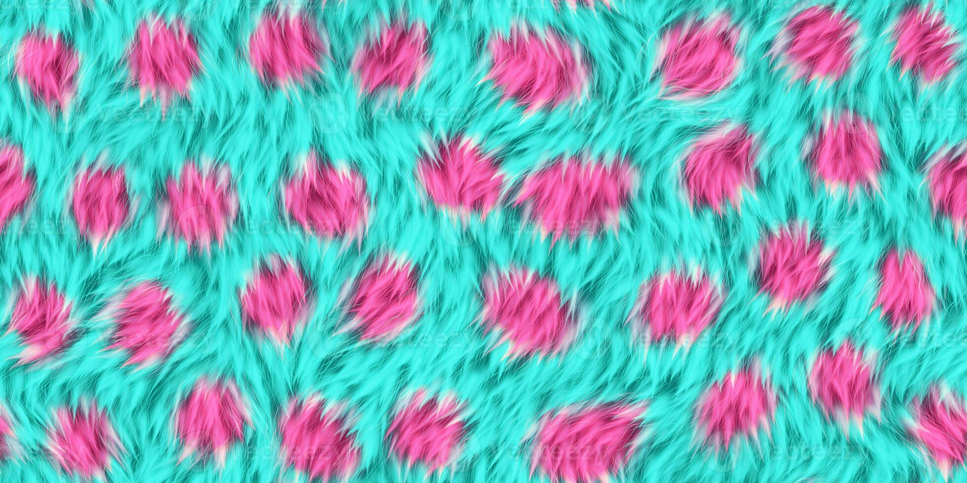Spotted blue pink fur background. Warm surface. Hairy pattern. Furry backdrop. Wild animal design. Fuzzy fashion creative. Wool texture. photo