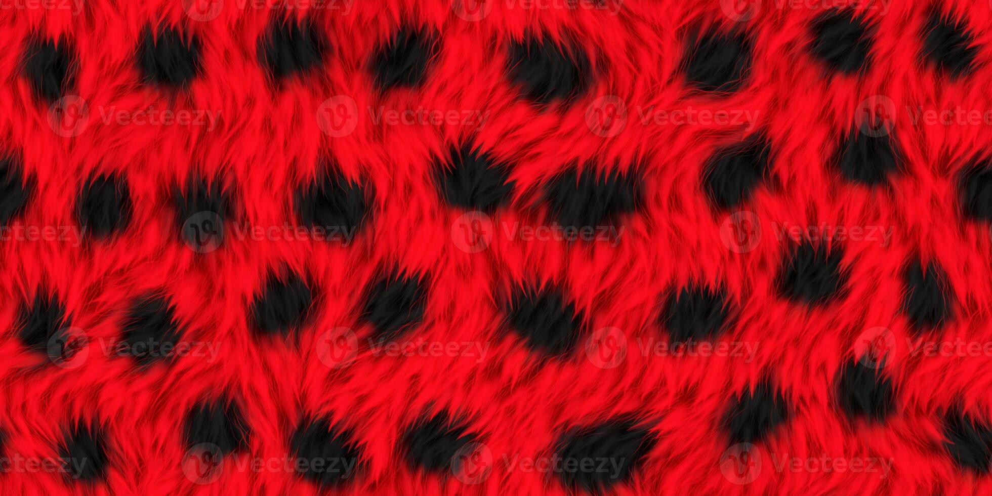 Spotted red black wool texture. Fur background. Warm surface. Hairy pattern. Furry backdrop. Wild animal design. Fuzzy fashion creative. photo