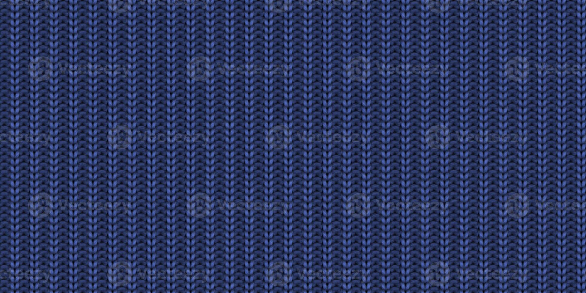 Blue knitwear material backdrop. Knitting lined wear textile background. Seamless knit texture. Knitted clothes fabric surface pattern. photo