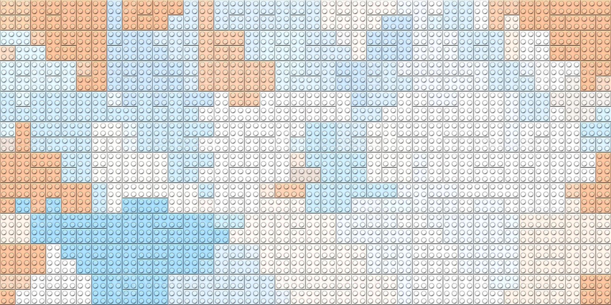 White orange blue colorful brick block toys pattern. Happy creative child puzzle surface design. Plastic building blocks background. Toy bricks texture. Colored plastic pieces backdrop. Like Lego. photo