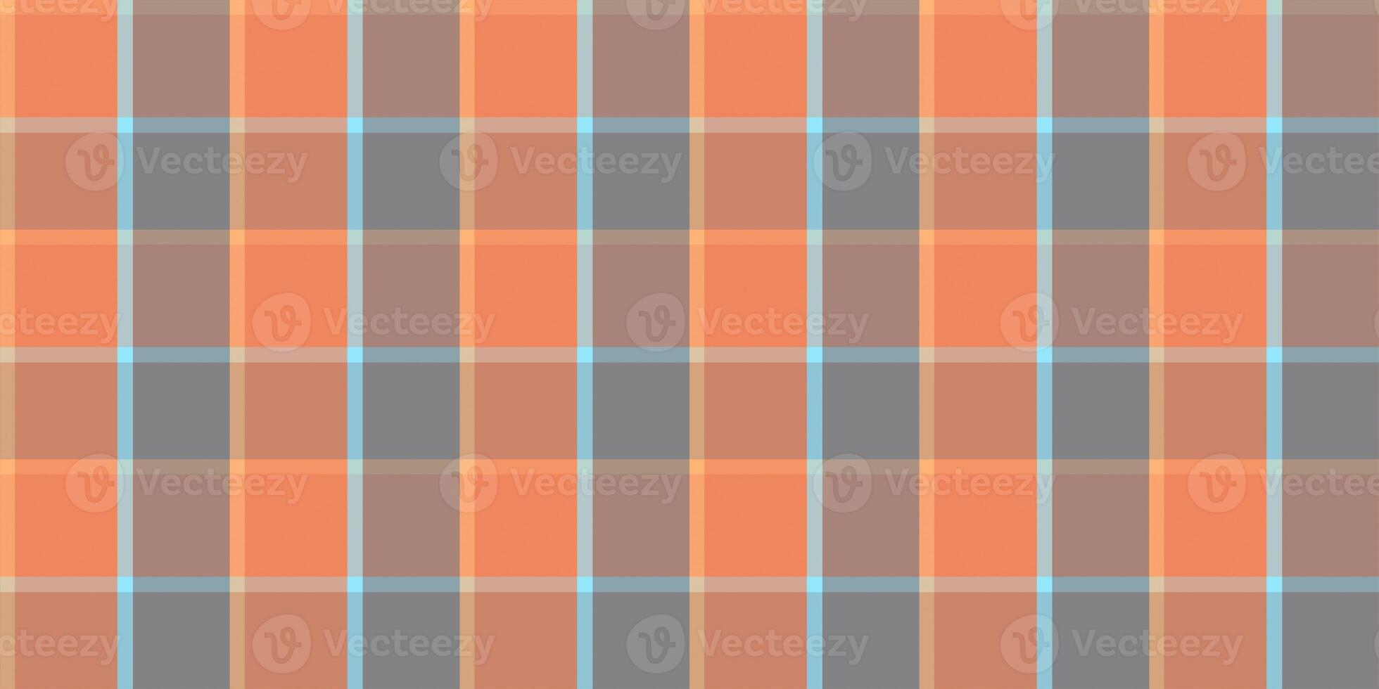 Peach blue checkered material backdrop. Woolen cotton wear textile background. Seamless flannel texture. Fustian clothes fabric surface pattern. photo