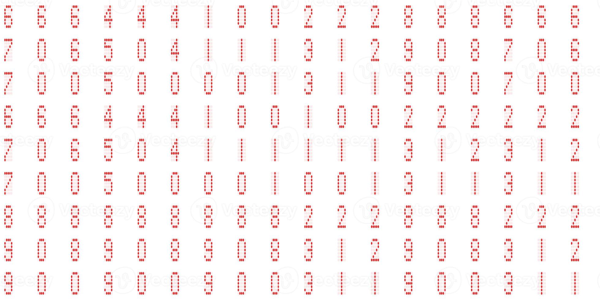 Red electronic Numbers Background. Cyberspace texture. Numeric binary creative surface. Numeral tech design backdrop. Abstract display digit pattern. photo