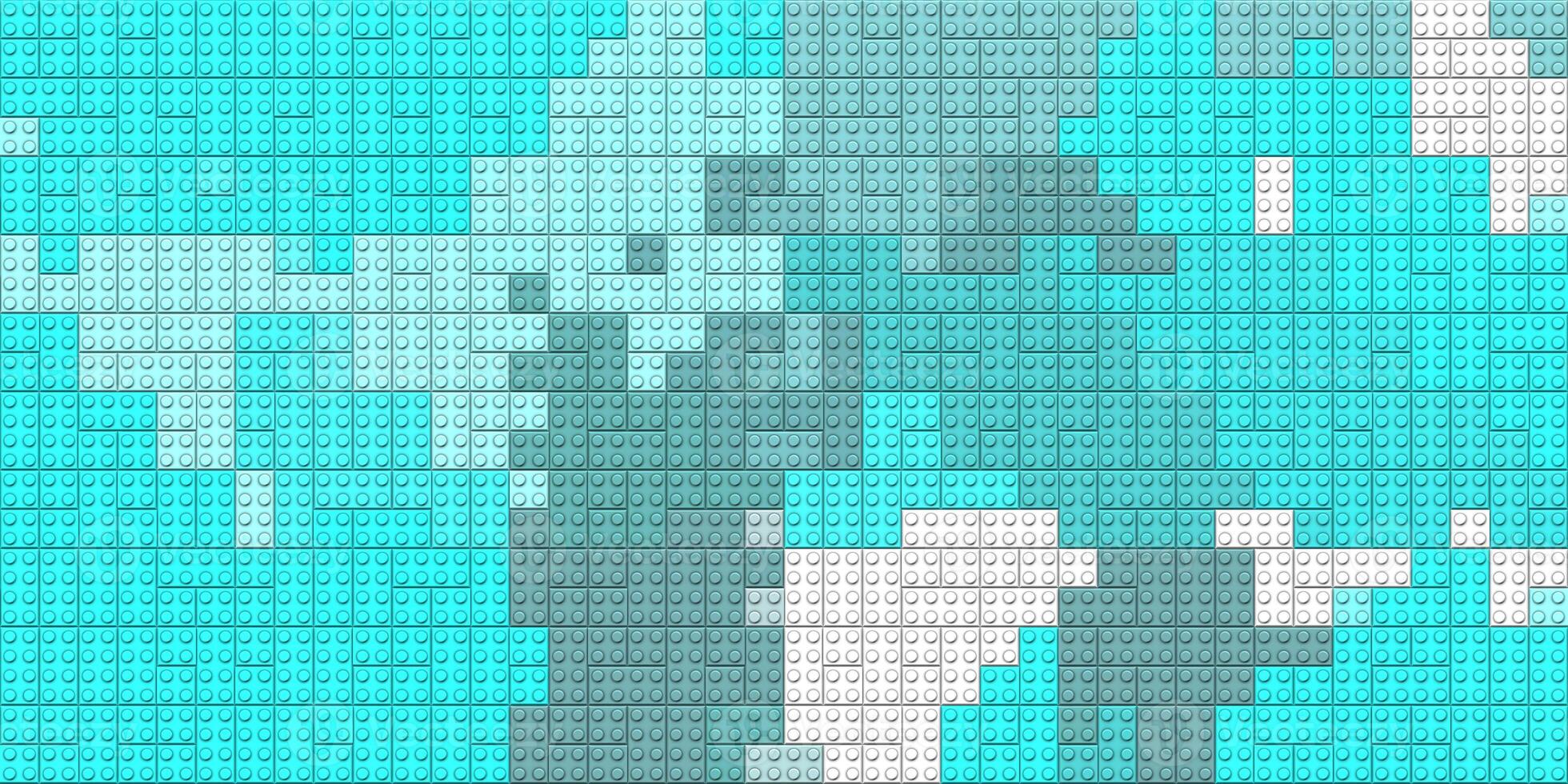 Blue white colored plastic pieces backdrop. Colorful brick block toys pattern. Happy creative child puzzle surface design. Plastic building blocks background. Toy bricks texture. Like Lego. photo