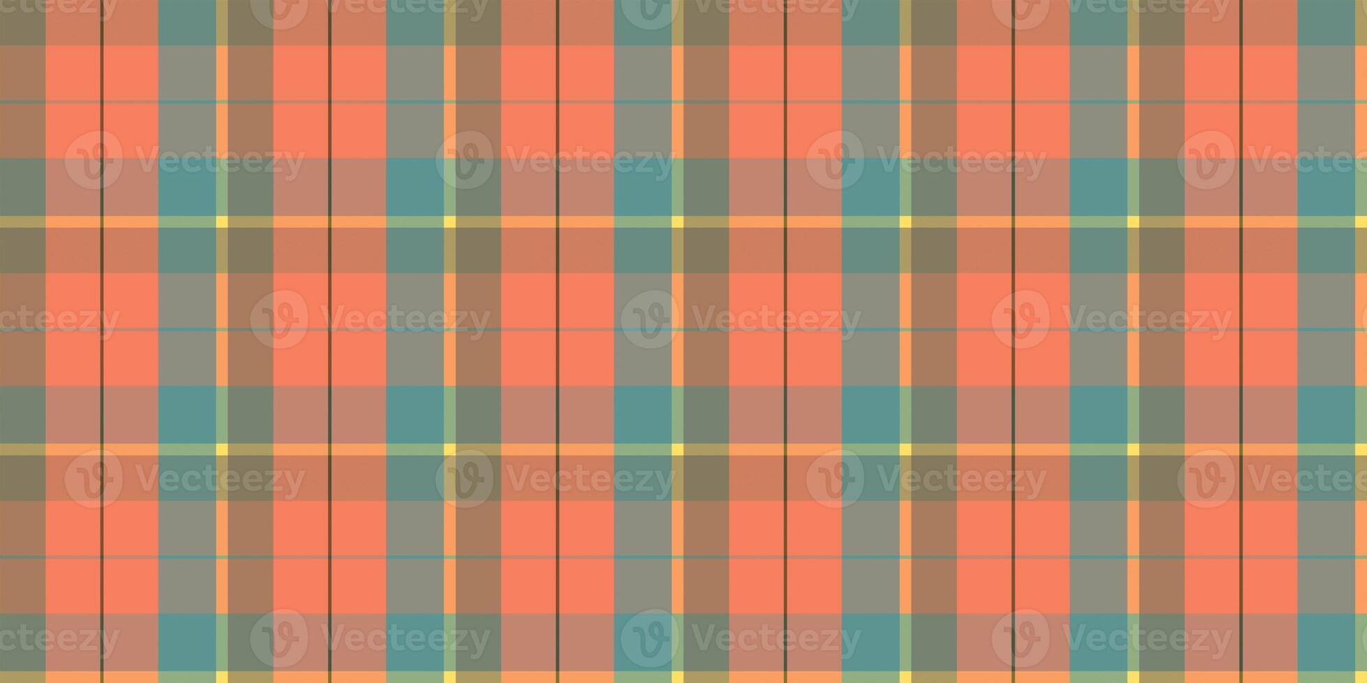 Blue turquoise red peach fustian clothes fabric surface pattern. Checkered material backdrop. Woolen cotton wear textile background. Seamless flannel texture. photo