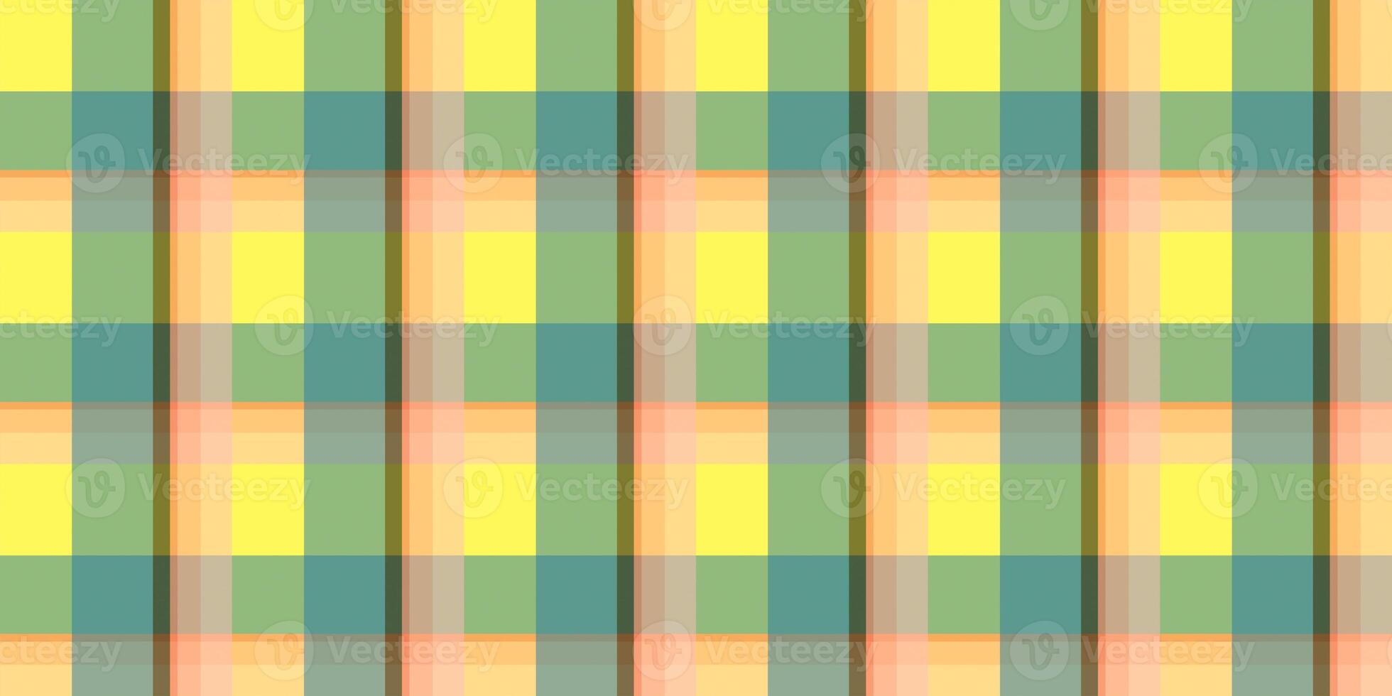 Yellow turquoise green peach seamless flannel texture. Fustian clothes fabric surface pattern. Checkered material backdrop. Woolen cotton wear textile background. photo