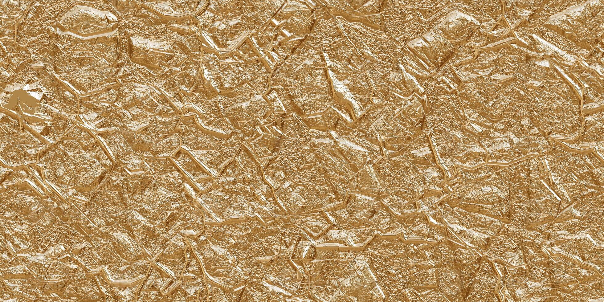 Crumpled Gold Backdrop. Seamless Golden Pattern. photo