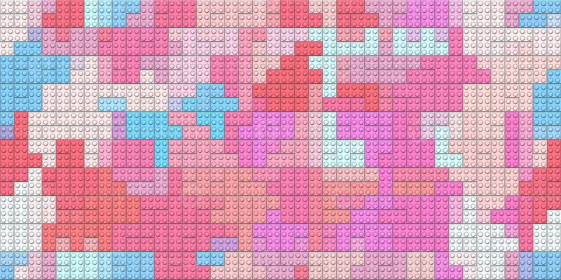 Pink violet blue toy bricks texture. Colored plastic pieces backdrop. Colorful brick block toys pattern. Happy creative child puzzle surface design. Plastic building blocks background. Like Lego. photo